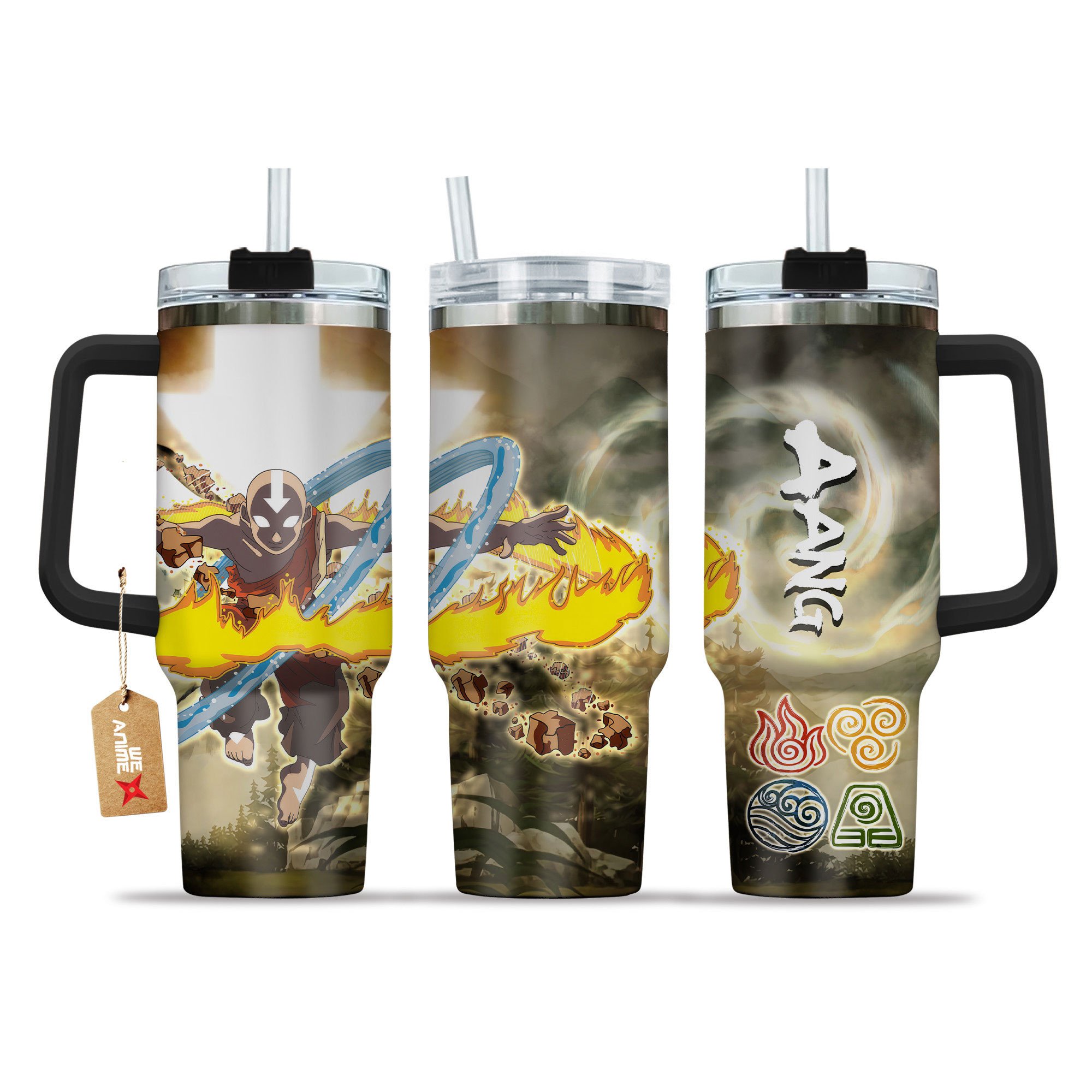 Hydratemerch Aang Avatar Anime Custom Stanley Quencher 40oz Stainless Steel Tumbler With Handle