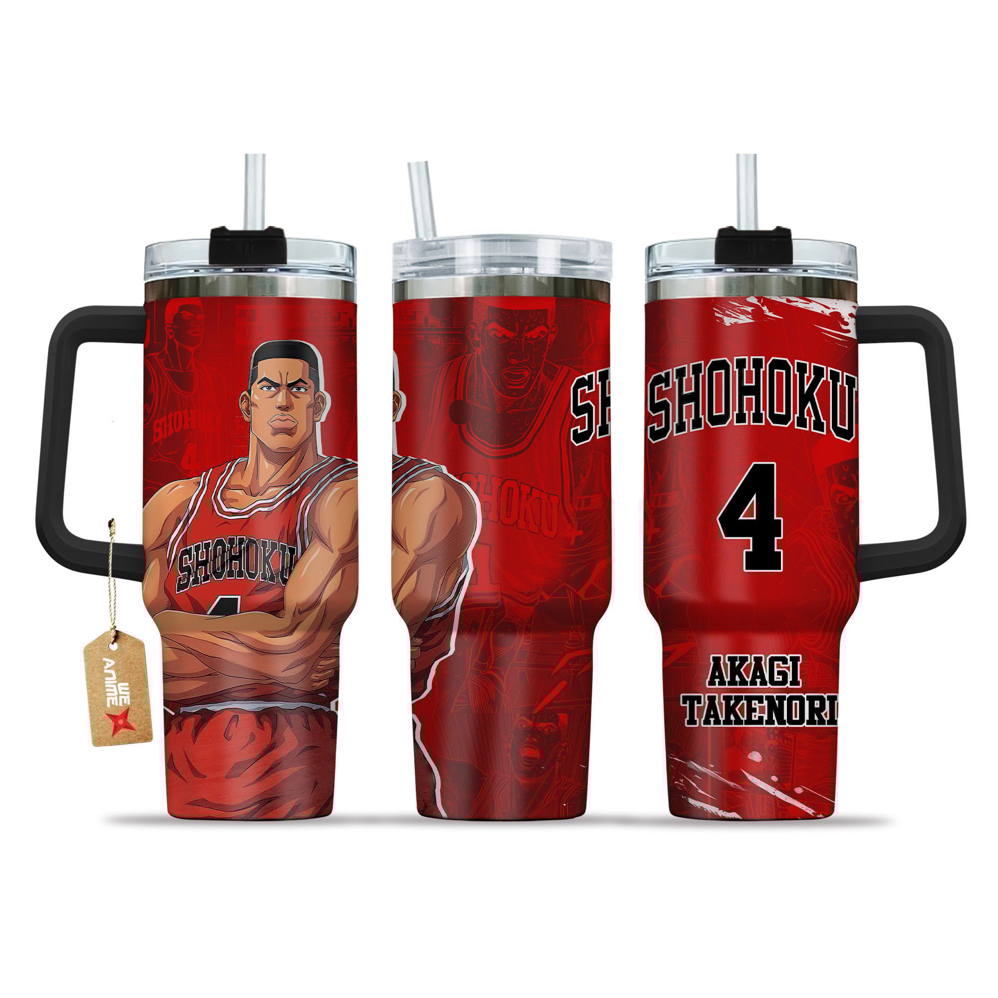 Hydratemerch Akagi Takenori Slam Dunk Anime Custom Stanley Quencher 40oz Stainless Steel Tumbler With Handle