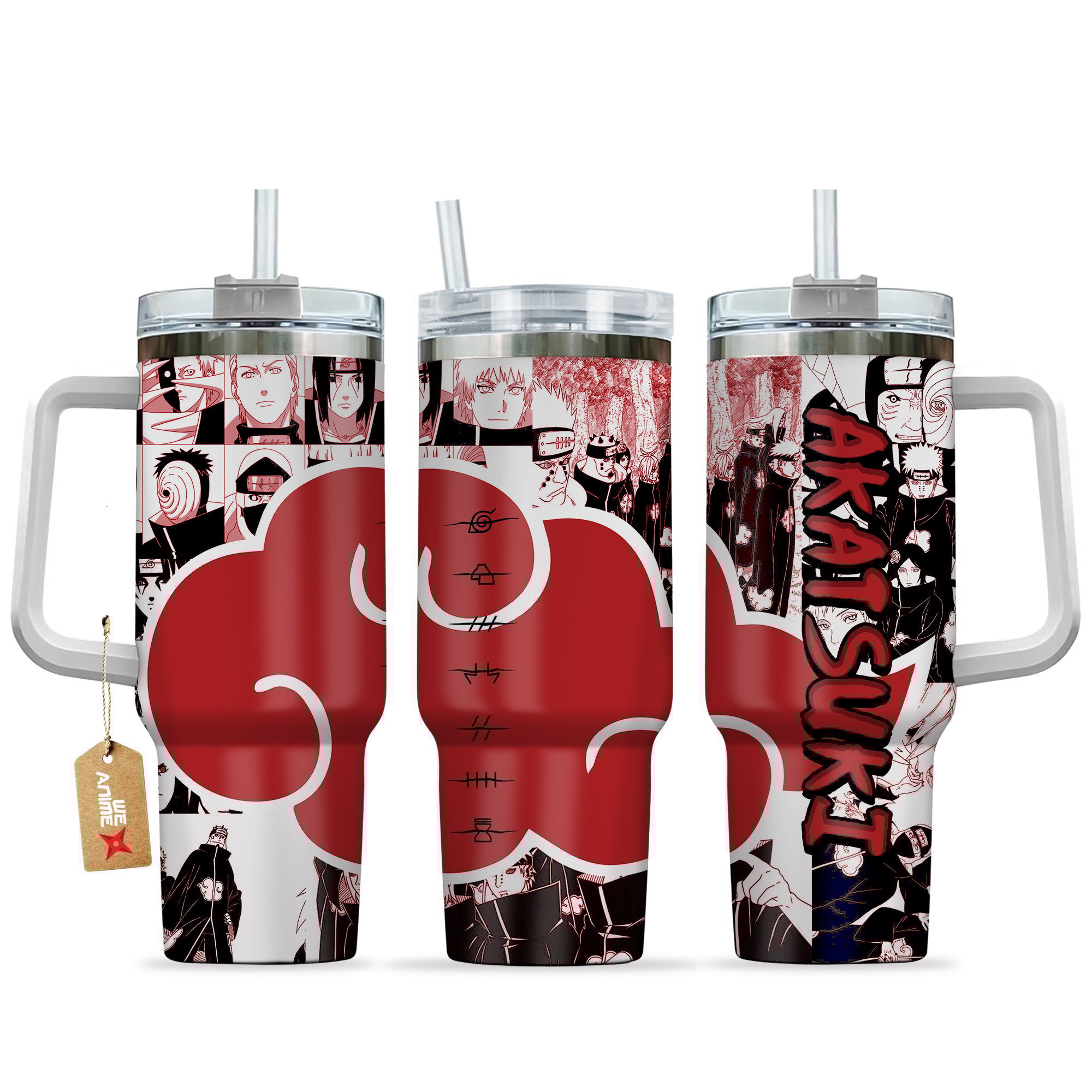 Hydratemerch Akatsuki Naruto Anime Custom Stanley Quencher 40oz Stainless Steel Tumbler With Handle