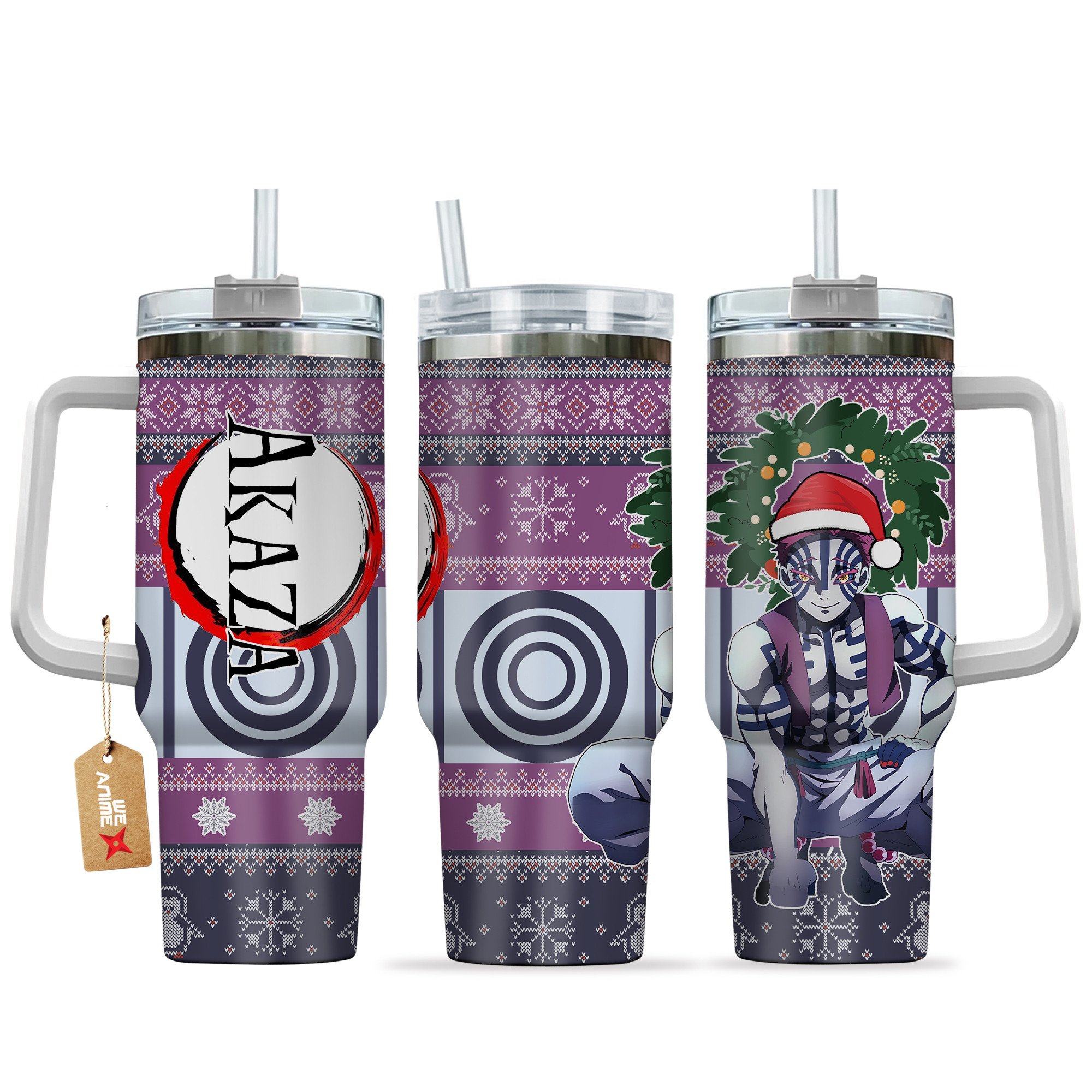 Hydratemerch Akaza Demon Slayer Anime Custom Stanley Quencher 40oz Stainless Steel Tumbler With Handle
