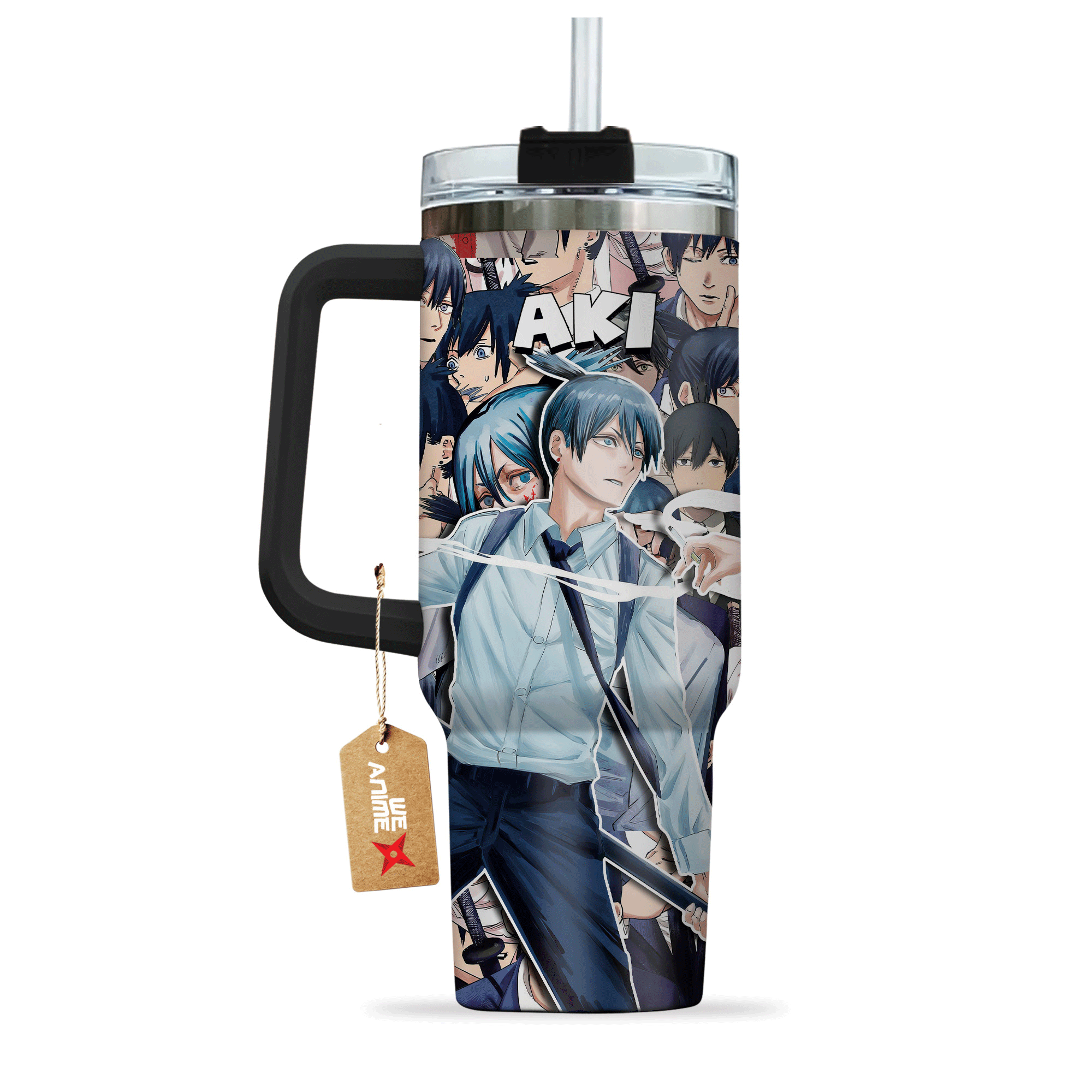 Hydratemerch Aki Hayakawa Chainsaw Man Anime Custom Stanley Quencher 40oz Stainless Steel Tumbler With Handle