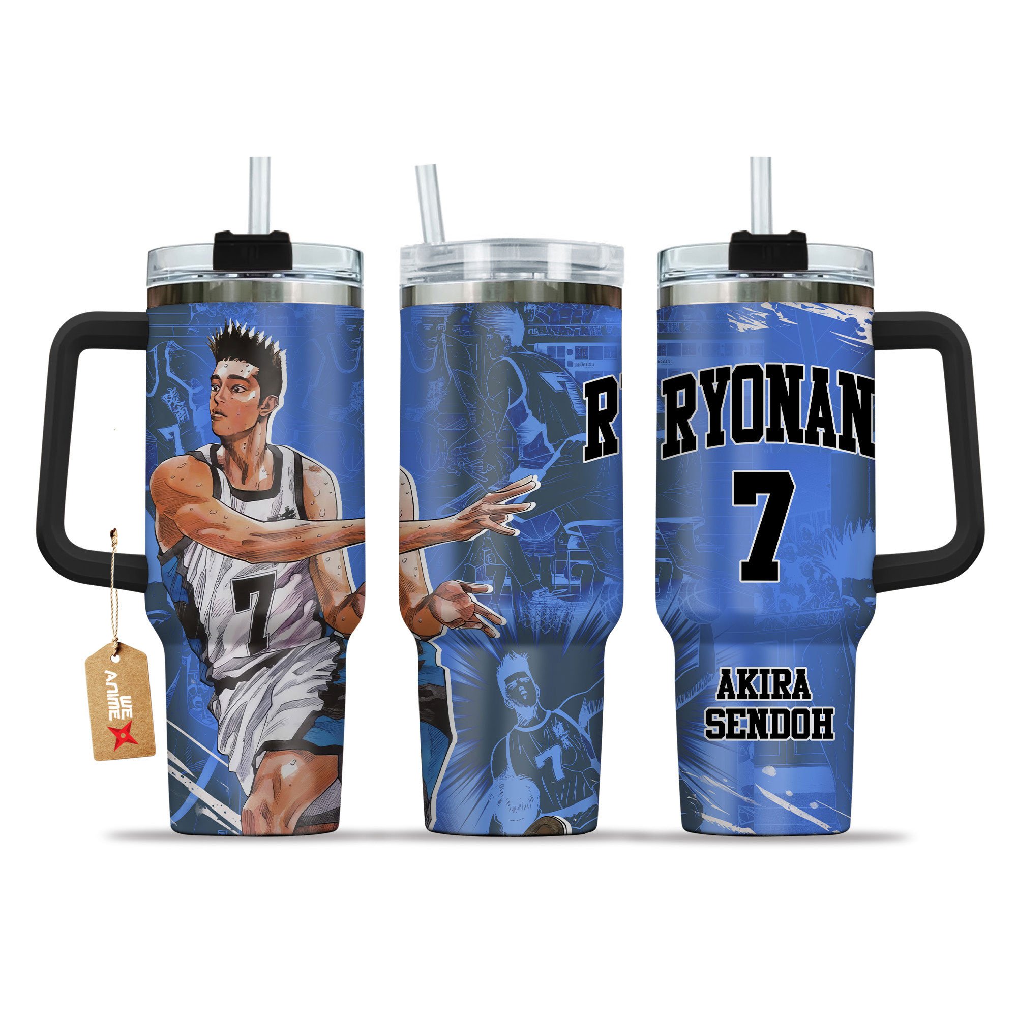 Hydratemerch Akira Sendoh Slam Dunk Anime Custom Stanley Quencher 40oz Stainless Steel Tumbler With Handle