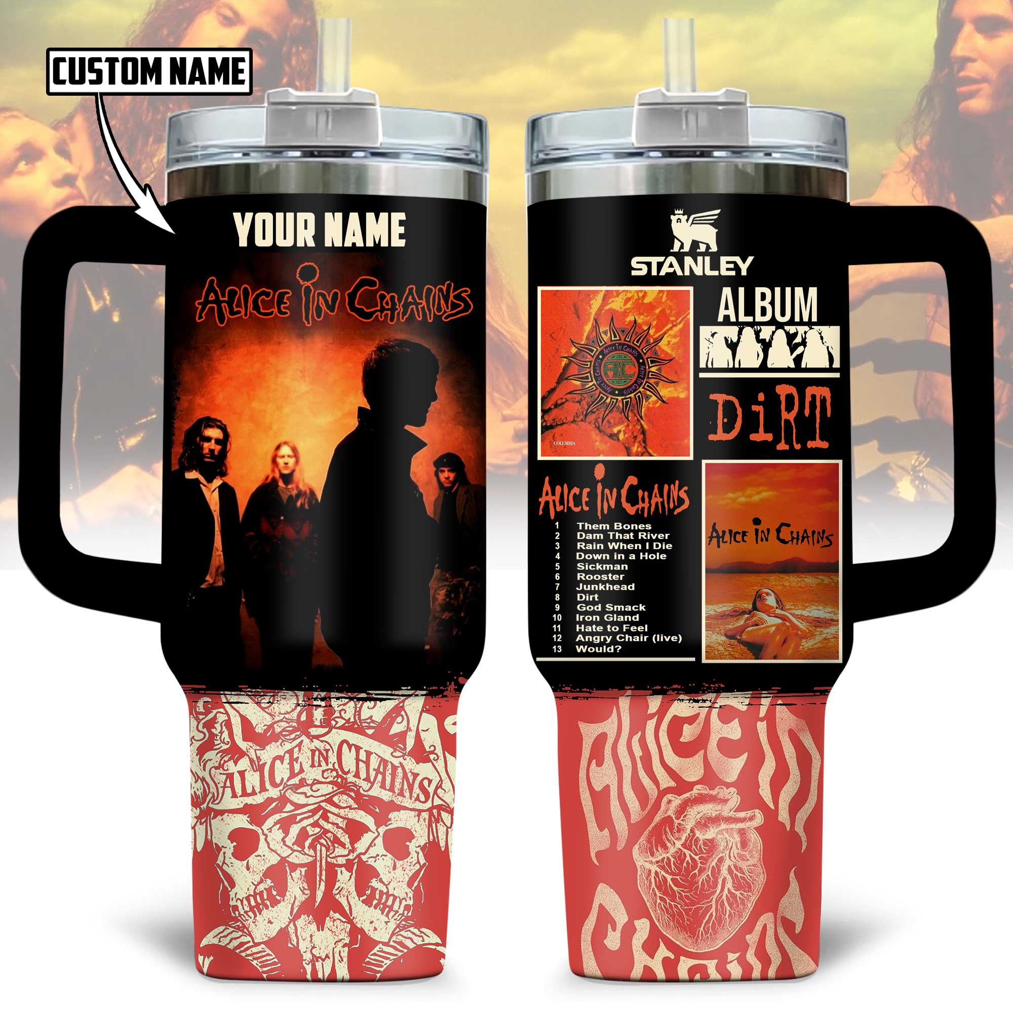 Hydratemerch Alice In Chains Music Custom Stanley Quencher 40oz Stainless Steel Tumbler With Handle