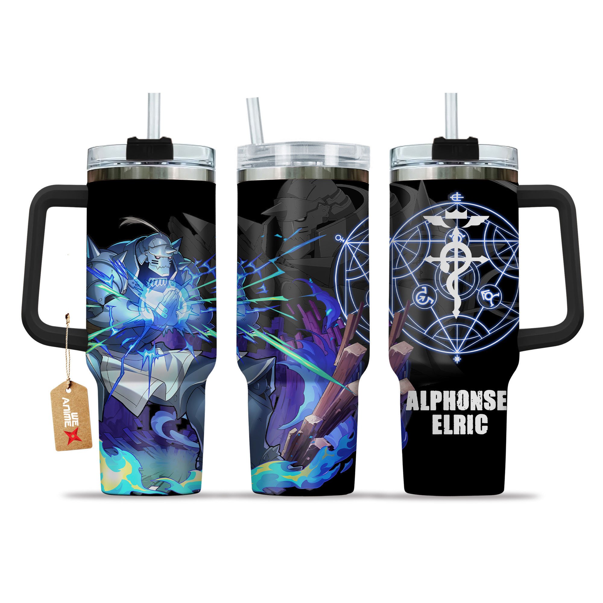 Hydratemerch Alphonse Elric Fullmetal Alchemist Anime Custom Stanley Quencher 40oz Stainless Steel Tumbler With Handle