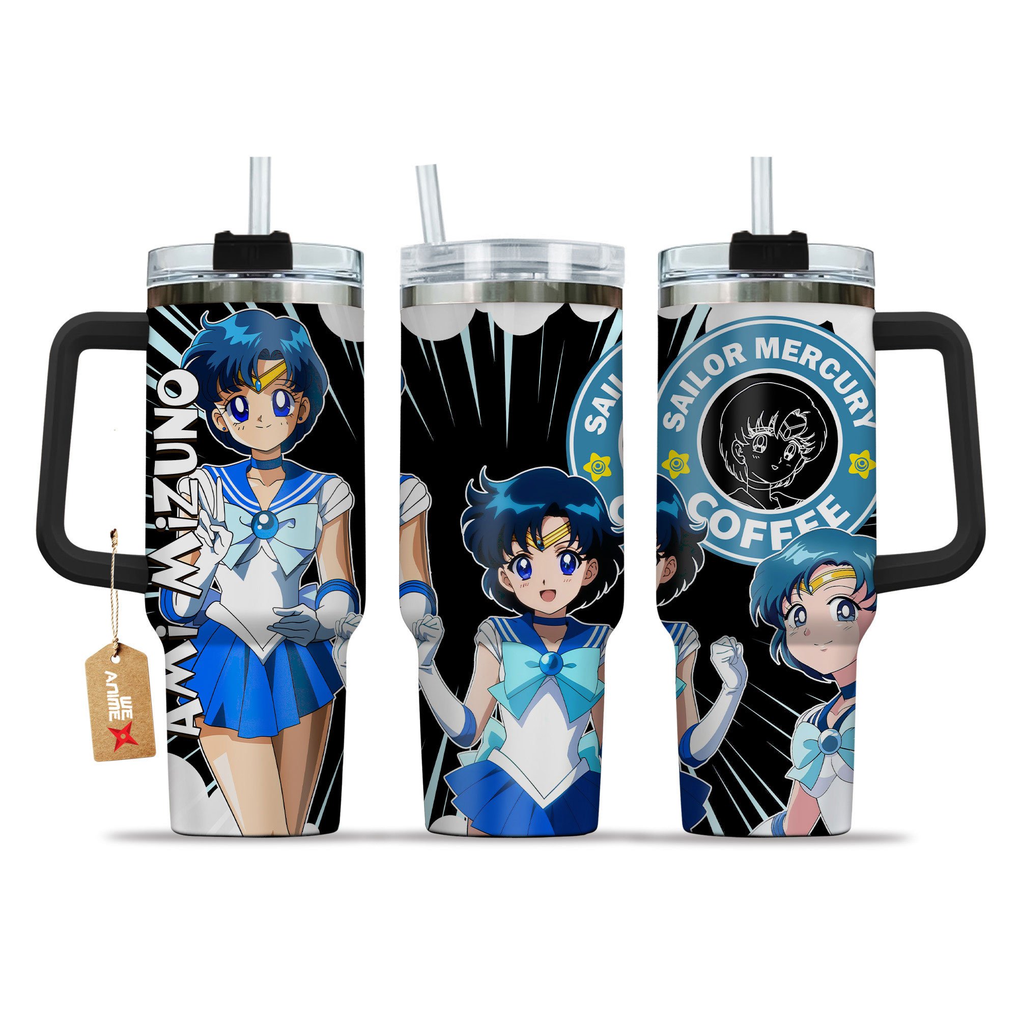 Hydratemerch Ami Mizuno Sailor Moon Anime Custom Stanley Quencher 40oz Stainless Steel Tumbler With Handle