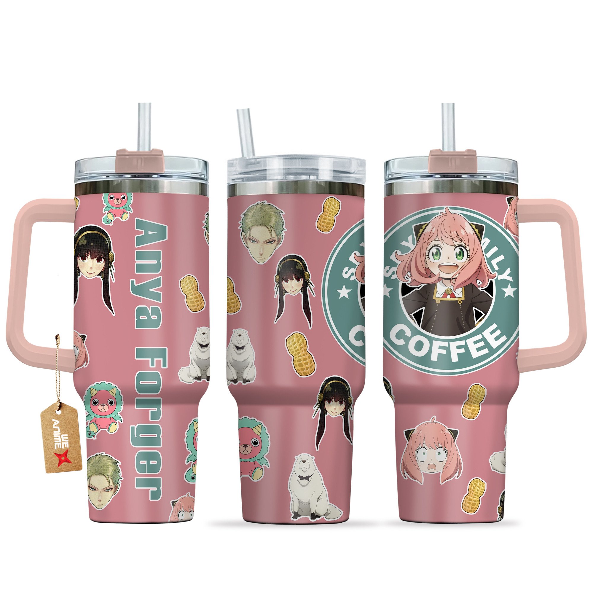 Hydratemerch Anya Spy x Family Anime Custom Stanley Quencher 40oz Stainless Steel Tumbler With Handle