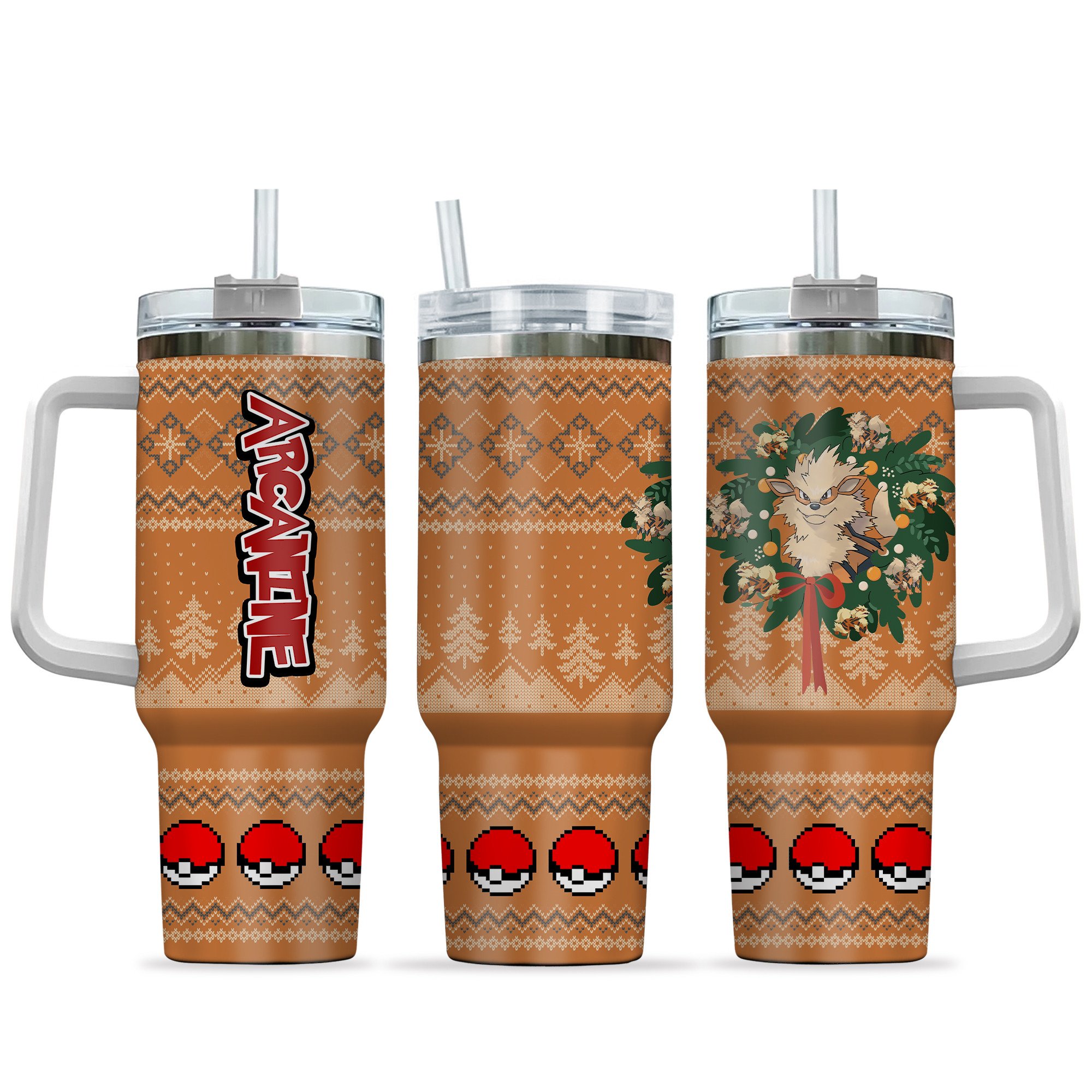 Hydratemerch Arcanine Pokemon Anime Custom Stanley Quencher 40oz Stainless Steel Tumbler With Handle