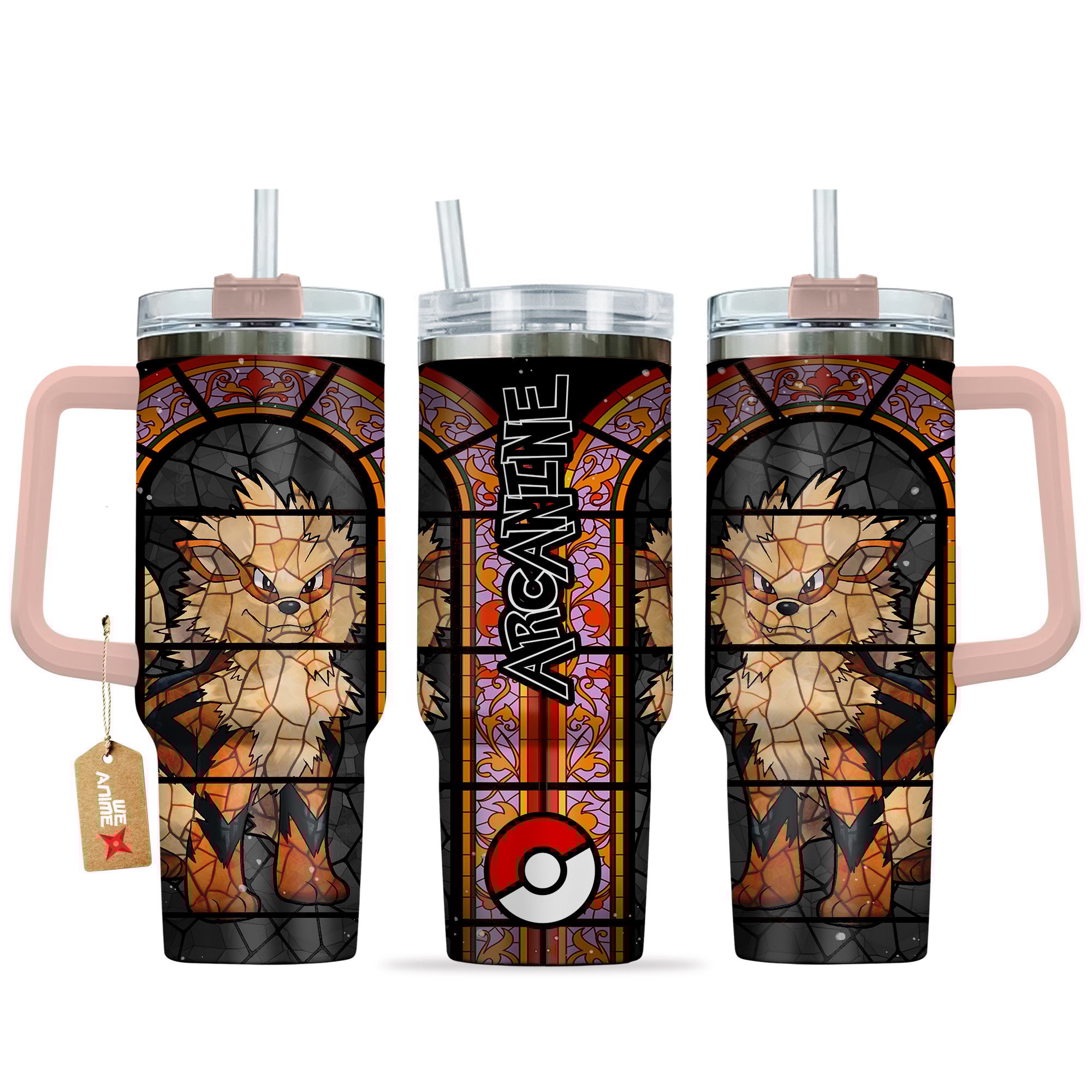 Hydratemerch Arcanine Pokemon Anime Custom Stanley Quencher 40oz Stainless Steel Tumbler With Handle