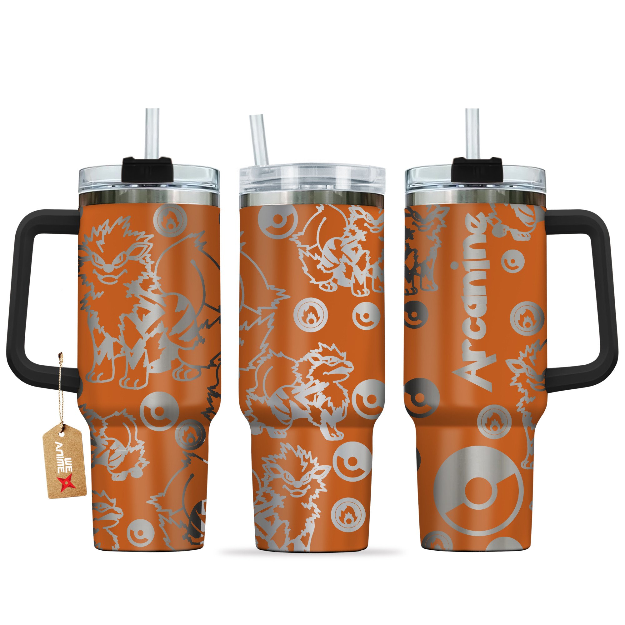 Hydratemerch Arcanine Pokemon Anime Custom Stanley Quencher 40oz Stainless Steel Tumbler With Handle
