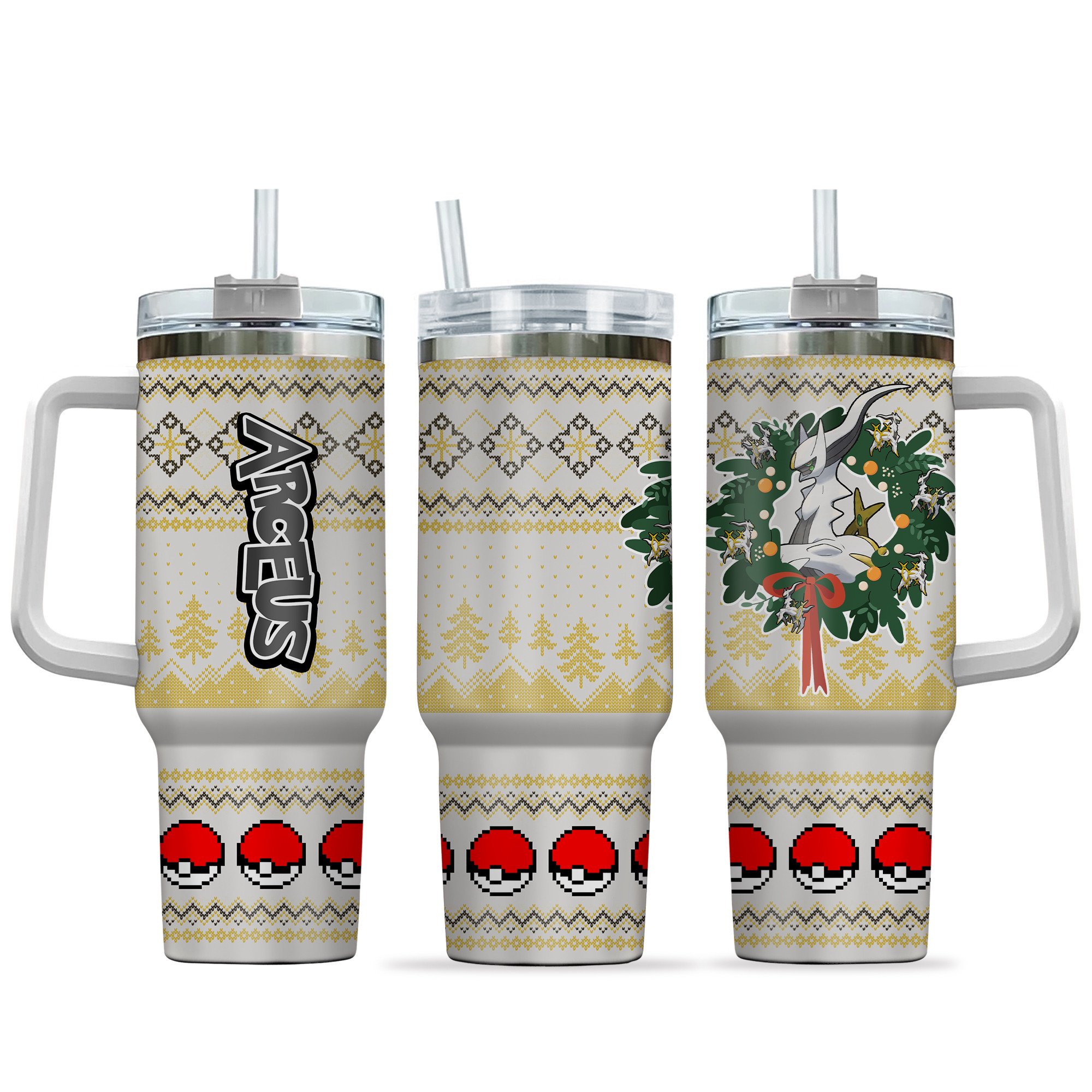 Hydratemerch Arceus Pokemon Anime Custom Stanley Quencher 40oz Stainless Steel Tumbler With Handle