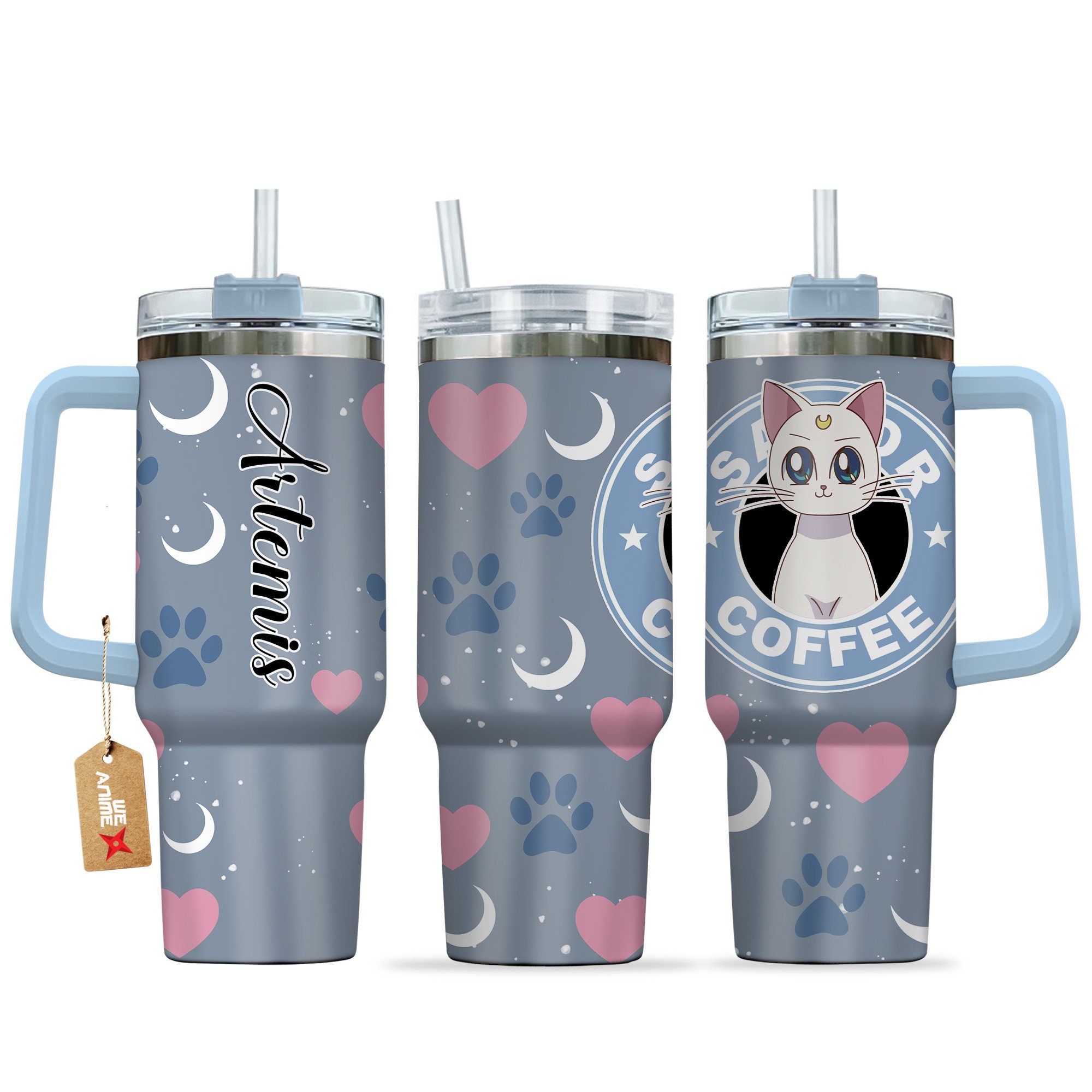 Hydratemerch Artemis Sailor Moon Anime Custom Stanley Quencher 40oz Stainless Steel Tumbler With Handle