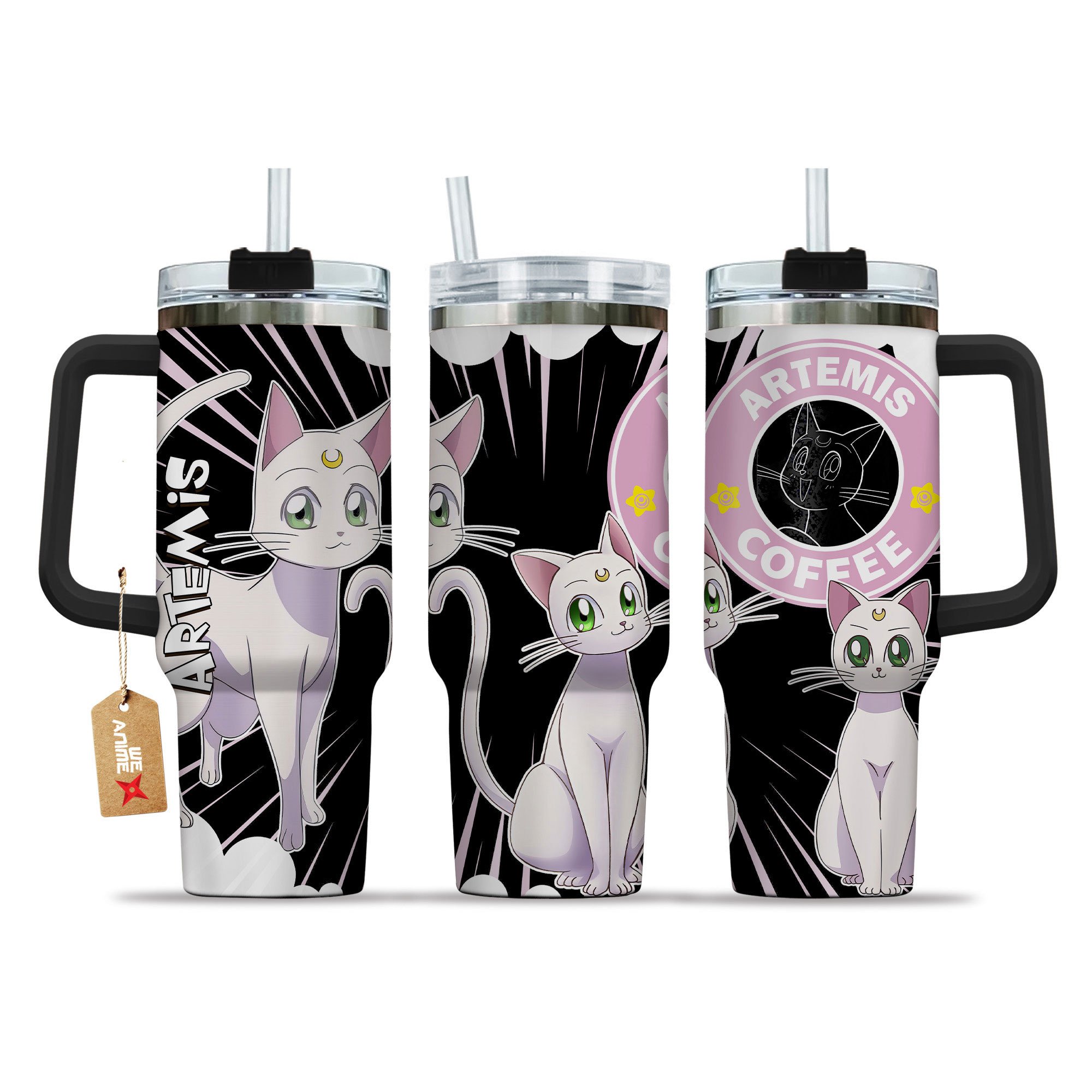 Hydratemerch Artemis Sailor Moon Anime Custom Stanley Quencher 40oz Stainless Steel Tumbler With Handle
