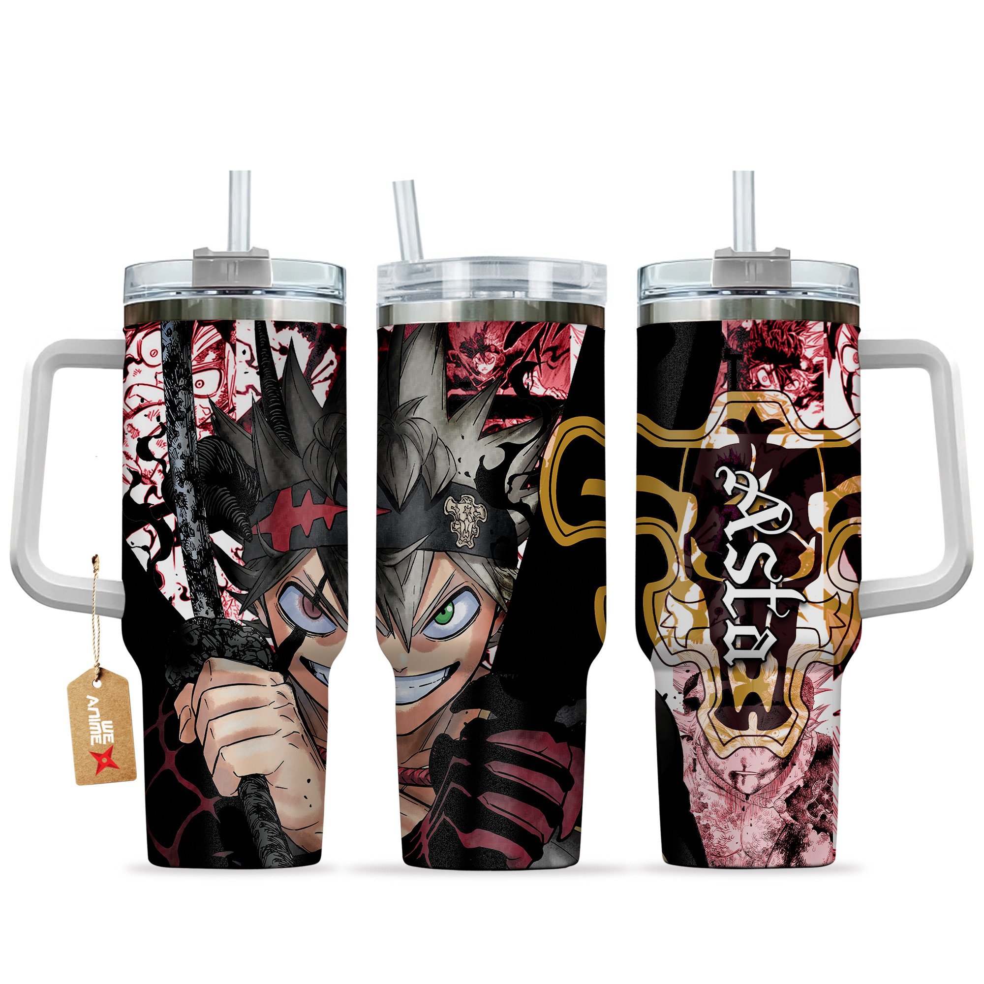 Hydratemerch Asta Black Clover Anime Custom Stanley Quencher 40oz Stainless Steel Tumbler With Handle