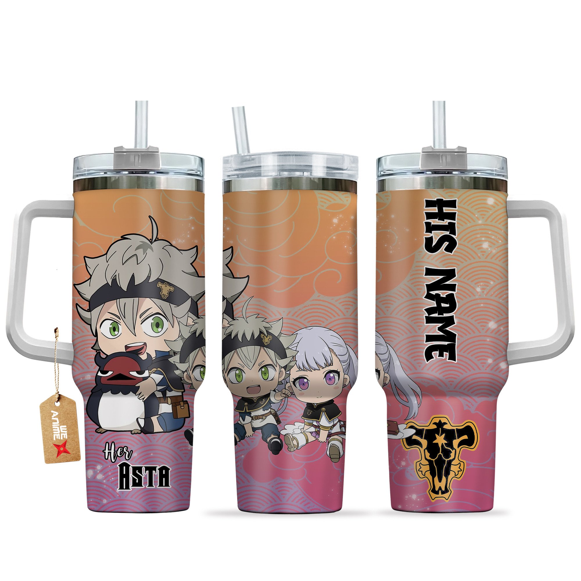 Hydratemerch Asta Black Clover Anime Valentine Custom Stanley Quencher 40oz Stainless Steel Tumbler With Handle