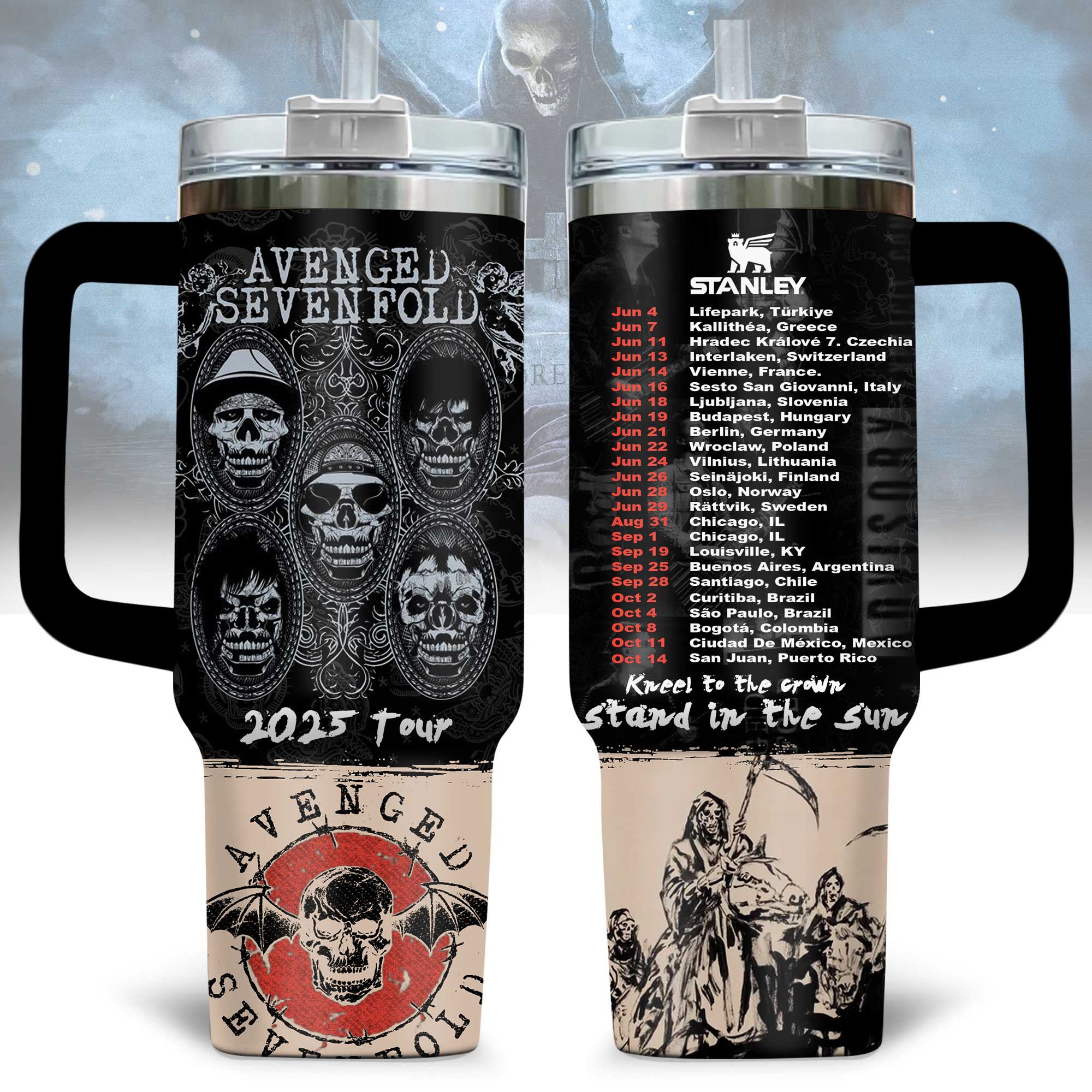 Hydratemerch Avenged Sevenfold Music Custom Stanley Quencher 40oz Stainless Steel Tumbler With Handle