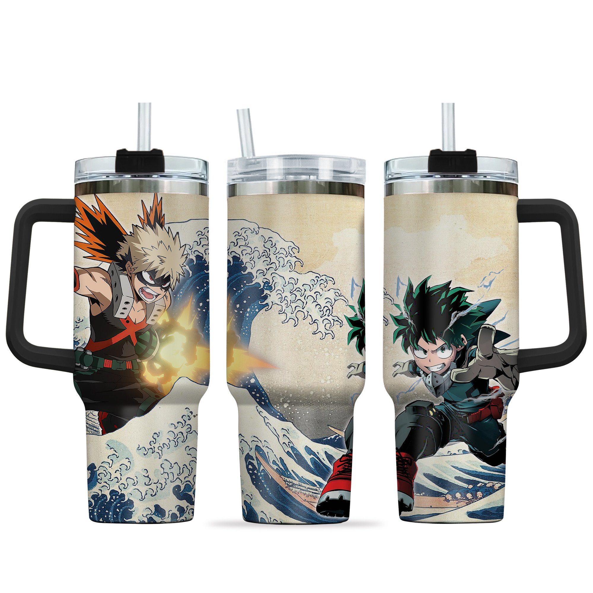 Hydratemerch Bakugo x Deku My Hero Academia Anime Custom Stanley Quencher 40oz Stainless Steel Tumbler With Handle