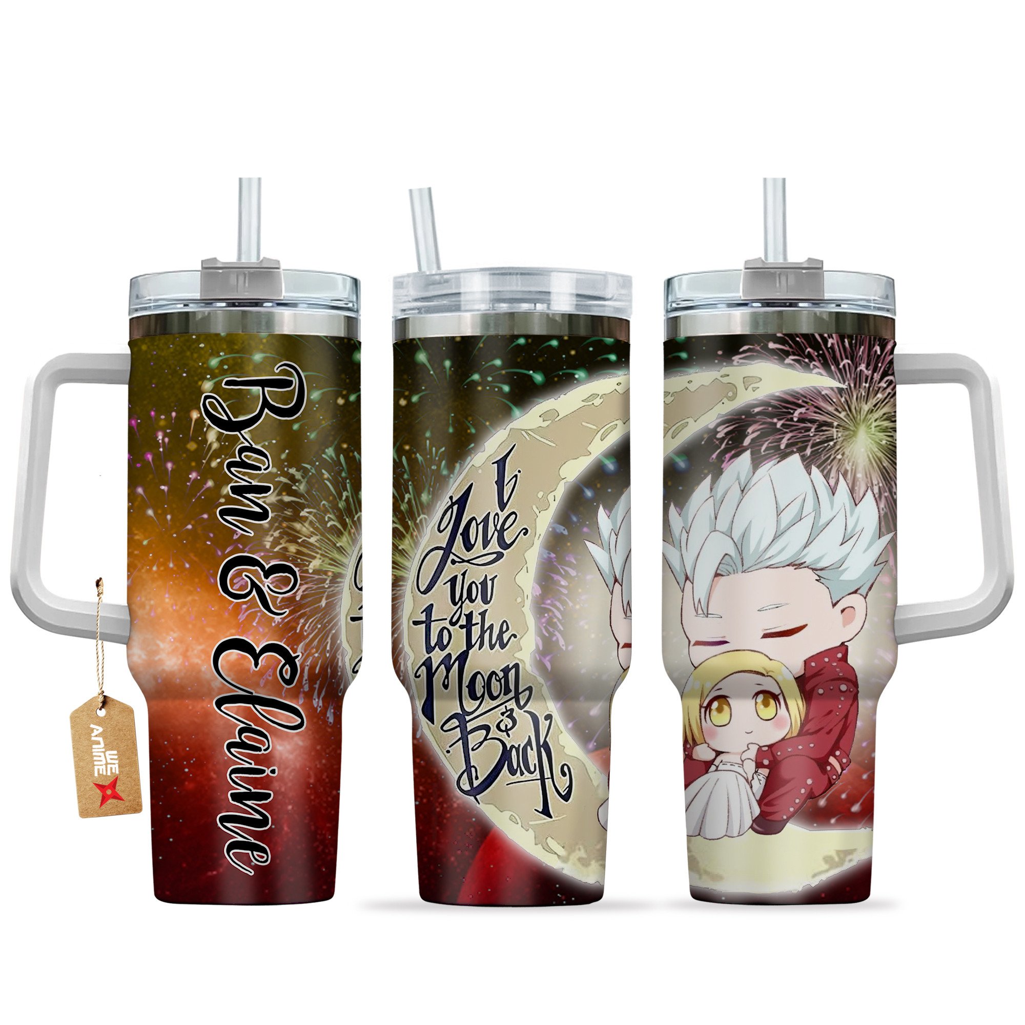 Hydratemerch Ban & Elaine The Seven Deadly Sins Anime Valentine Custom Stanley Quencher 40oz Stainless Steel Tumbler With Handle