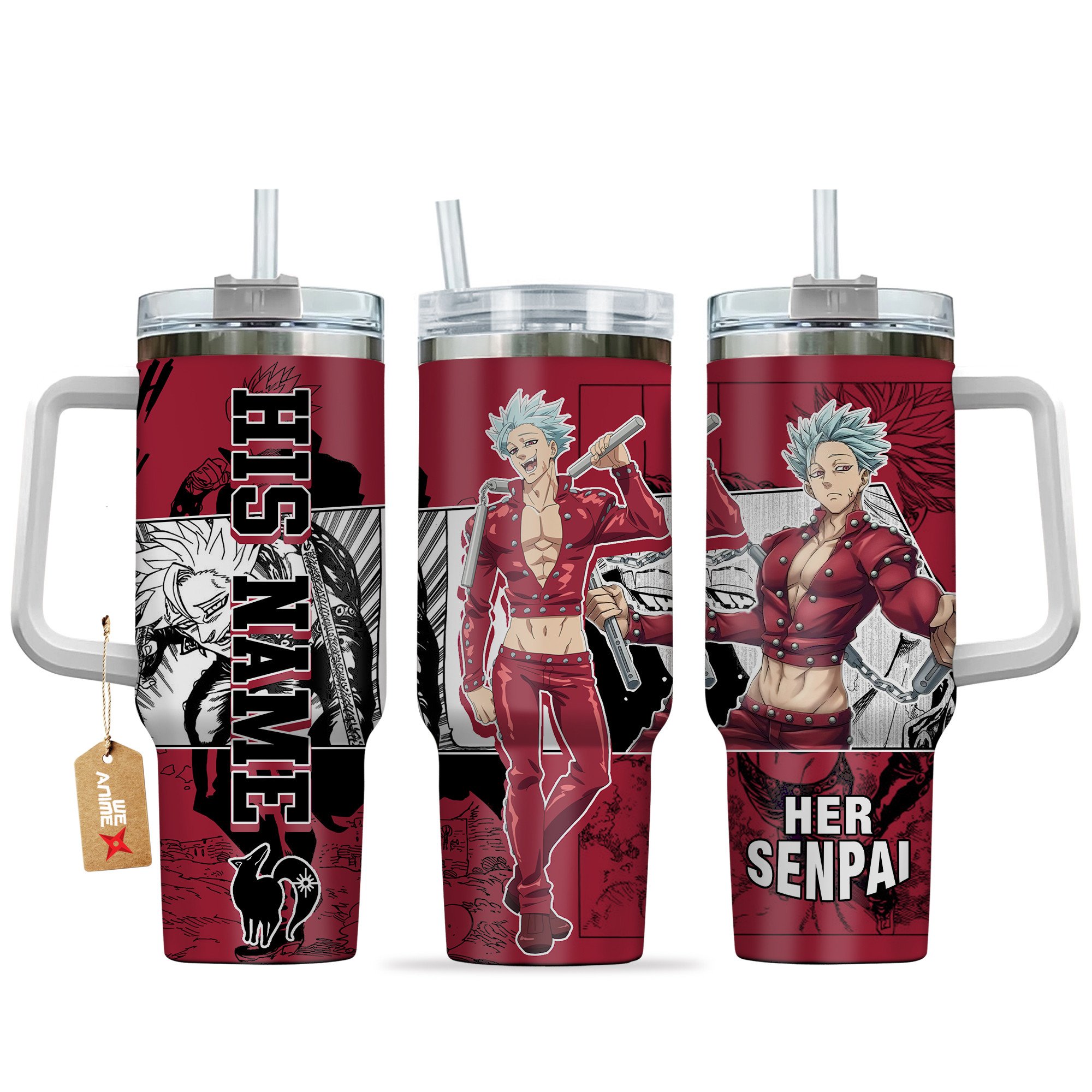 Hydratemerch Ban The Seven Deadly Sins Anime Custom Stanley Quencher 40oz Stainless Steel Tumbler With Handle