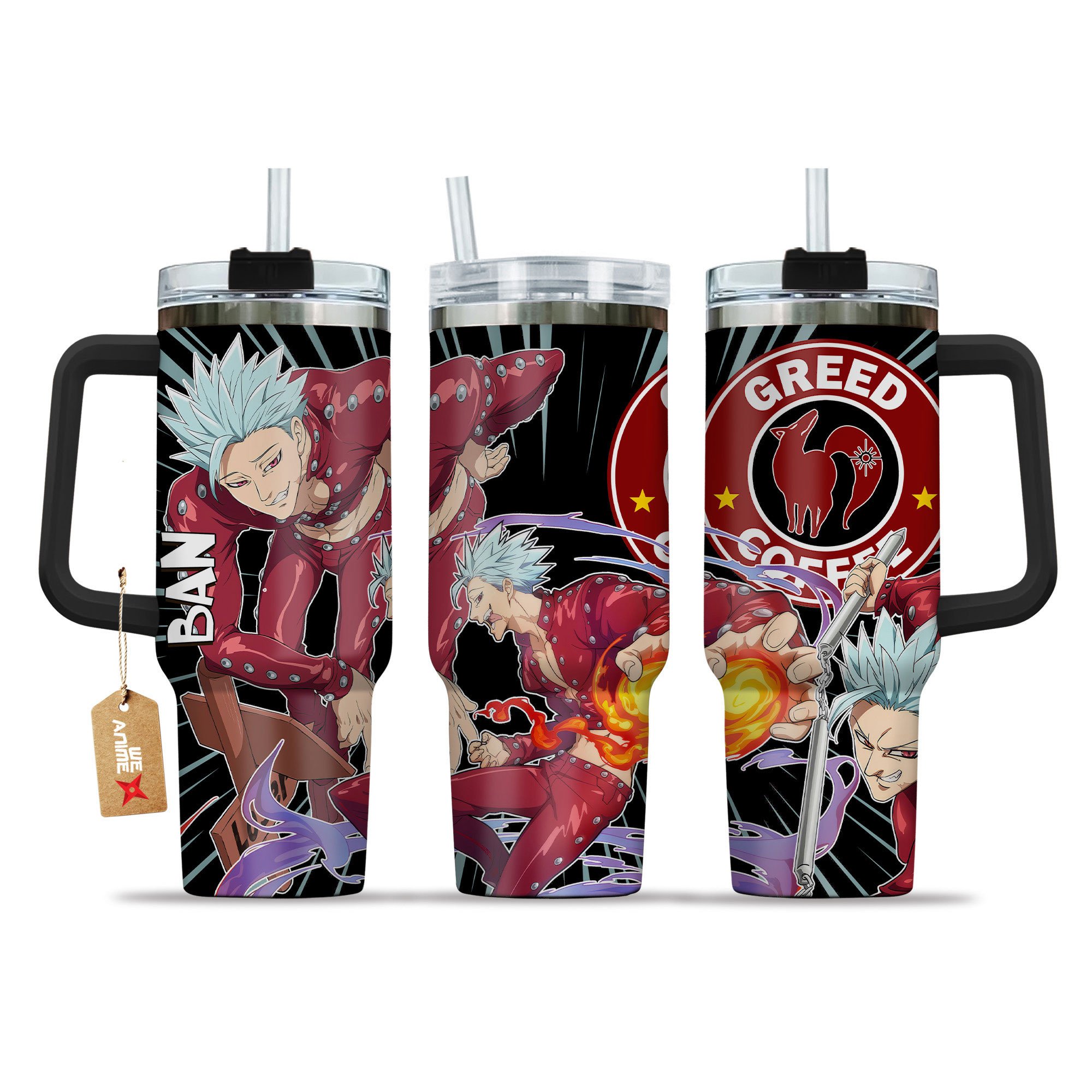 Hydratemerch Ban The Seven Deadly Sins Anime Custom Stanley Quencher 40oz Stainless Steel Tumbler With Handle