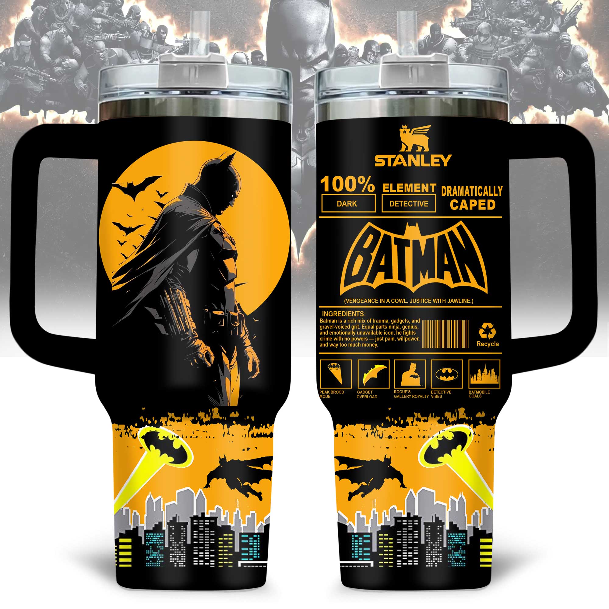 Hydratemerch Batman Movies Custom Stanley Quencher 40oz Stainless Steel Tumbler With Handle