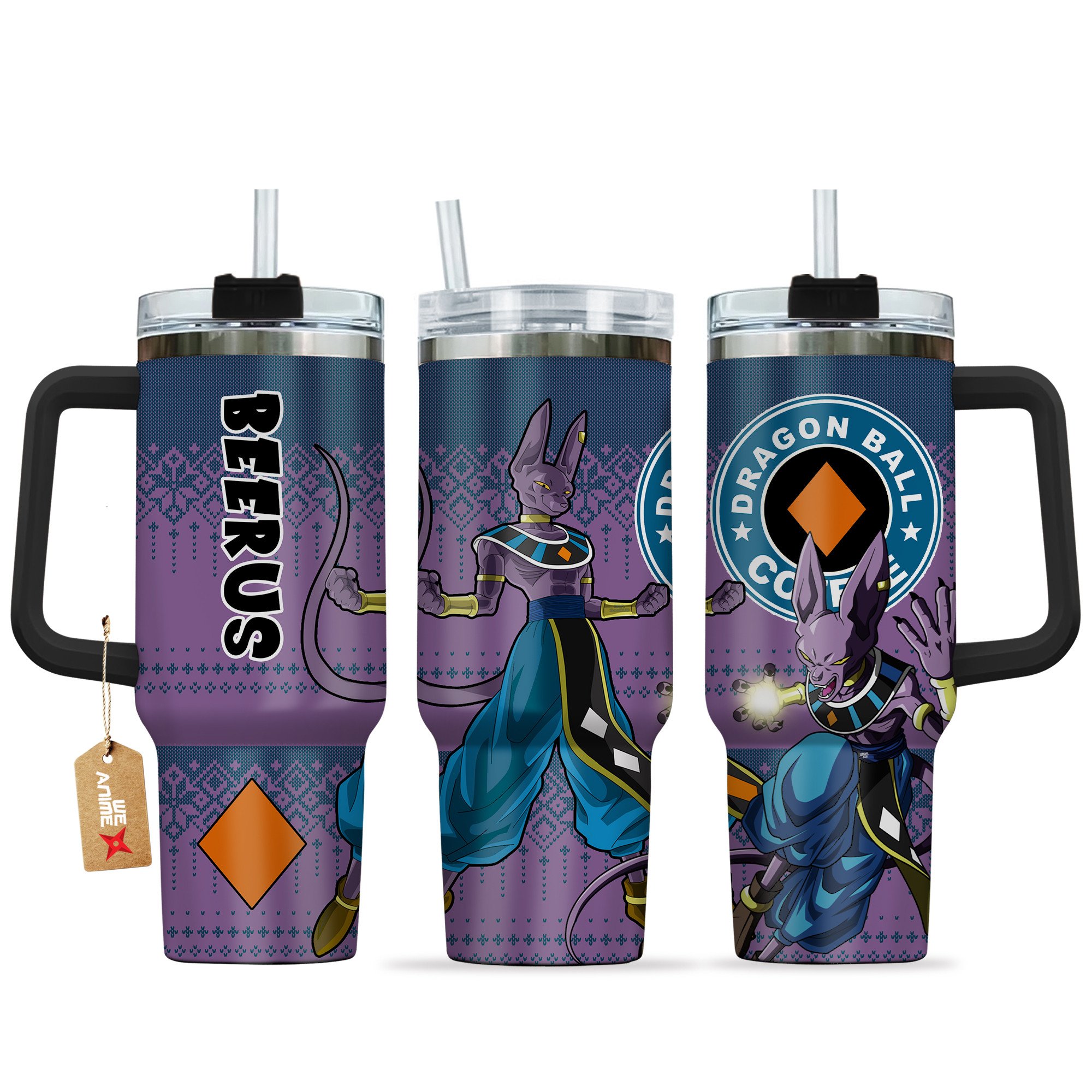 Hydratemerch Beerus Dragon Ball z Anime Custom Stanley Quencher 40oz Stainless Steel Tumbler With Handle