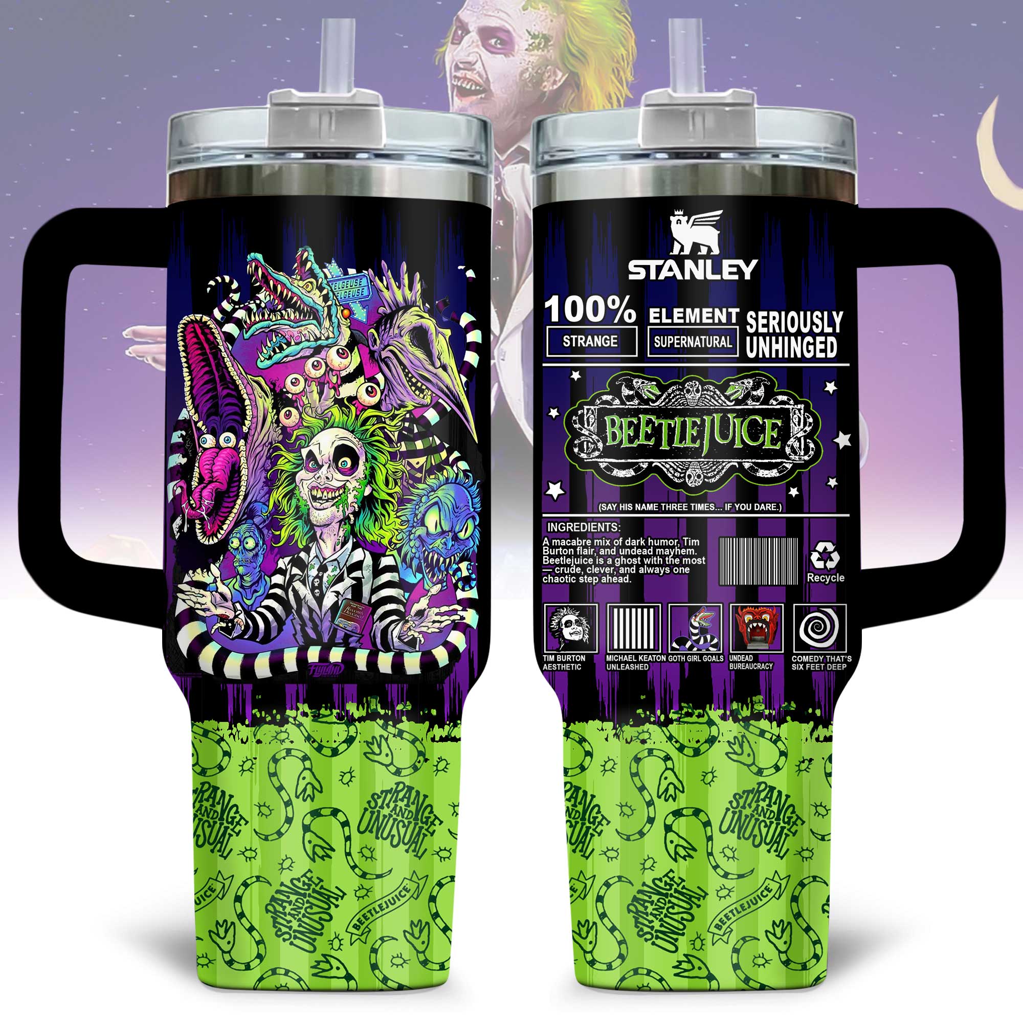 Hydratemerch Beetlejuice Movies Custom Stanley Quencher 40oz Stainless Steel Tumbler With Handle
