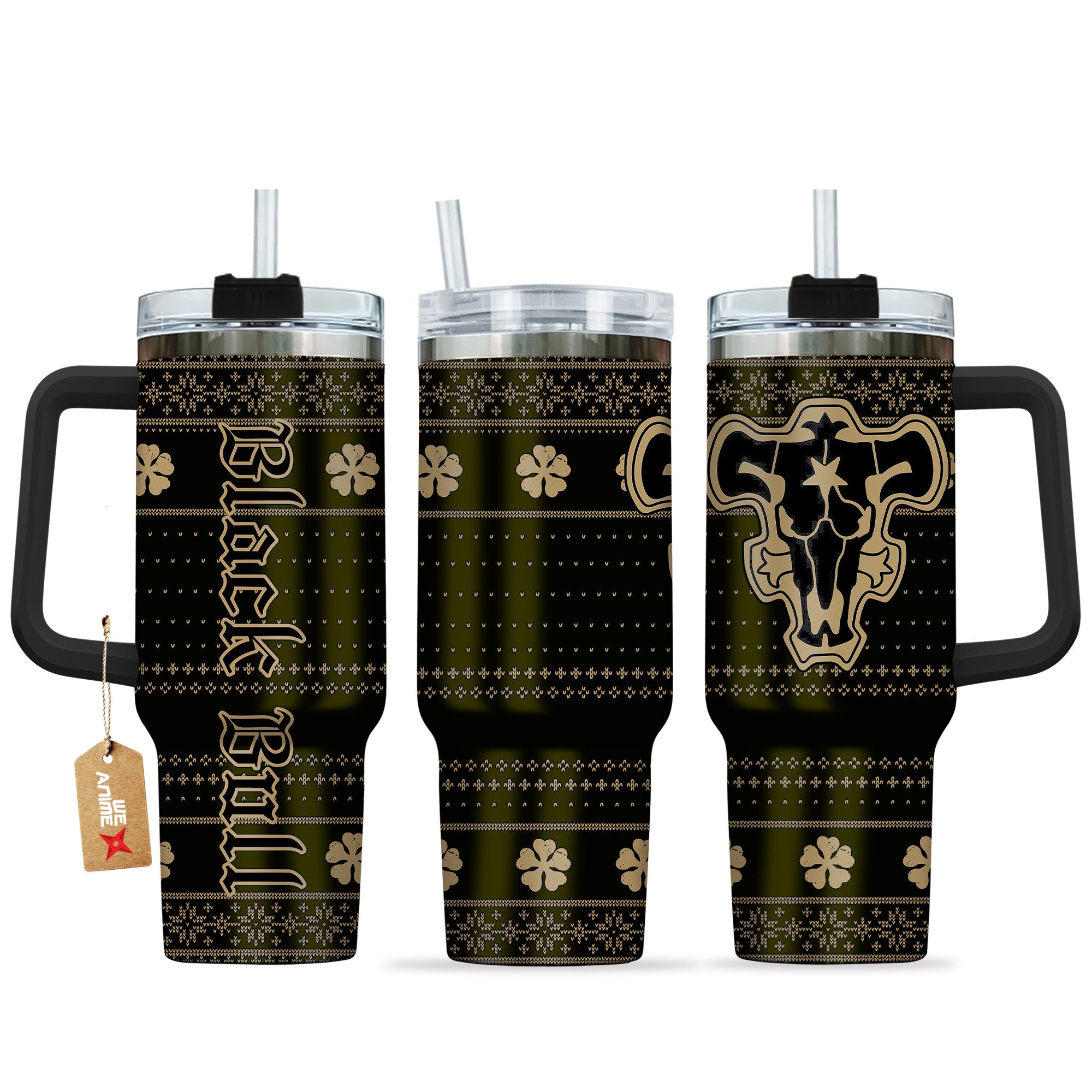 Hydratemerch Black Bull Black Clover Anime Custom Stanley Quencher 40oz Stainless Steel Tumbler With Handle
