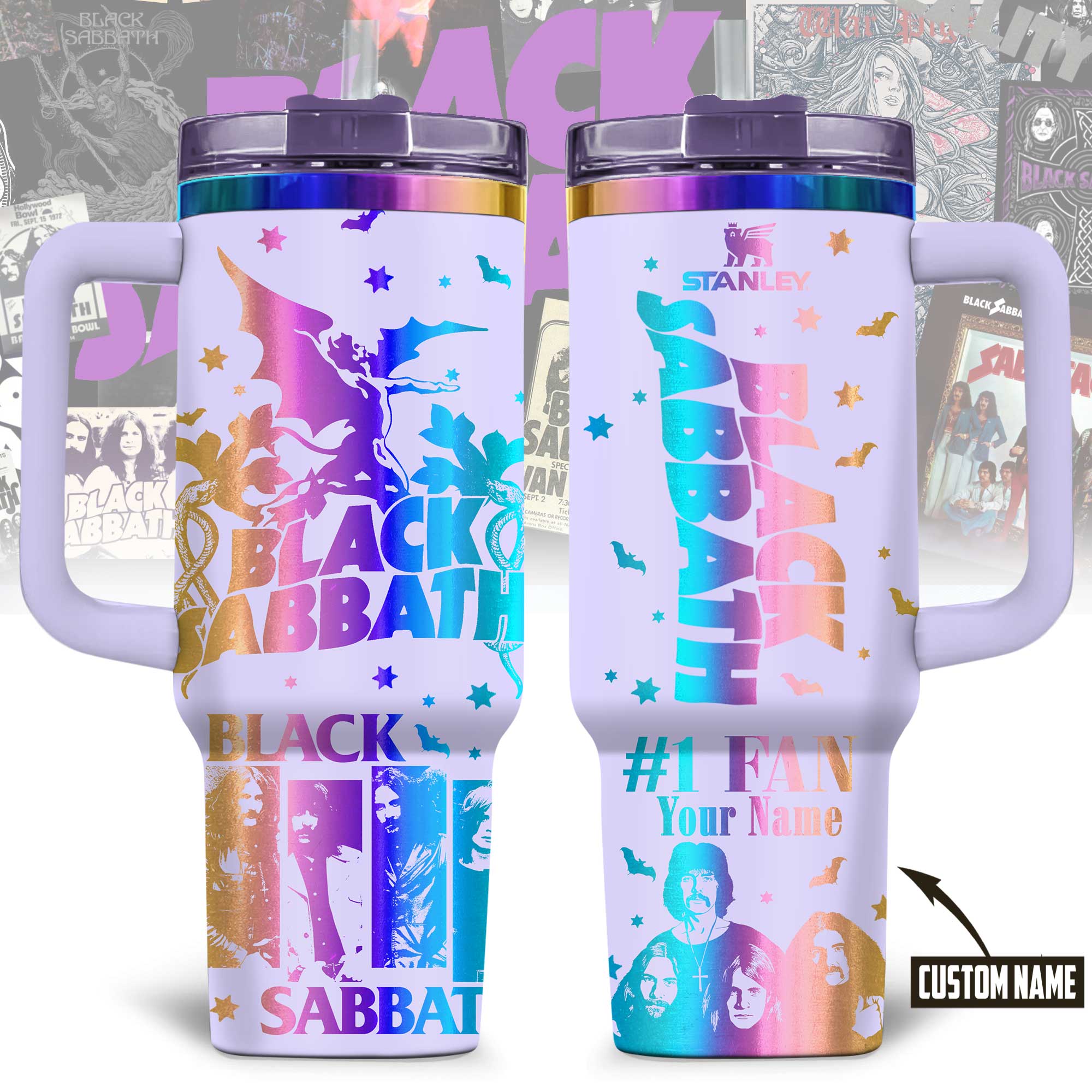Hydratemerch Black Sabbath Music Custom Stanley Quencher 40oz Stainless Steel Tumbler With Handle