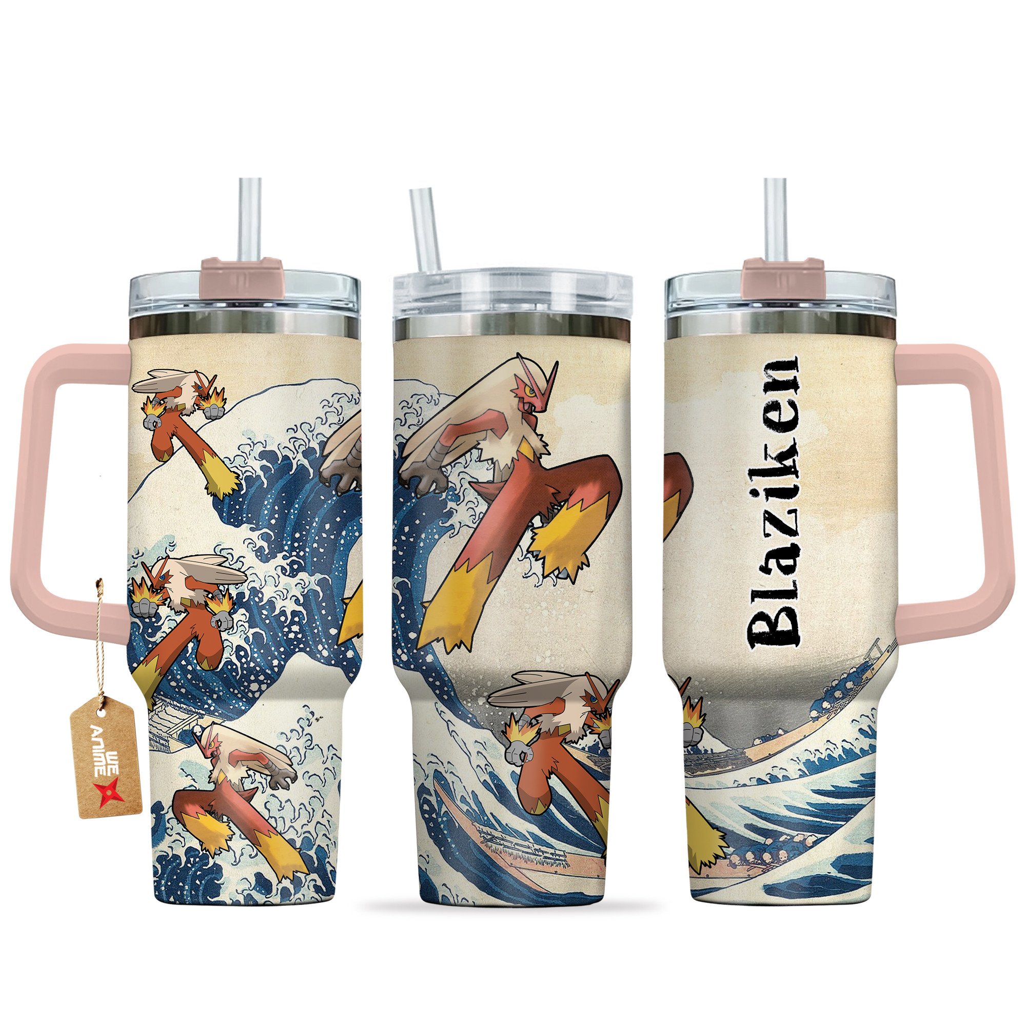Hydratemerch Blaziken Pokemon Anime Custom Stanley Quencher 40oz Stainless Steel Tumbler With Handle