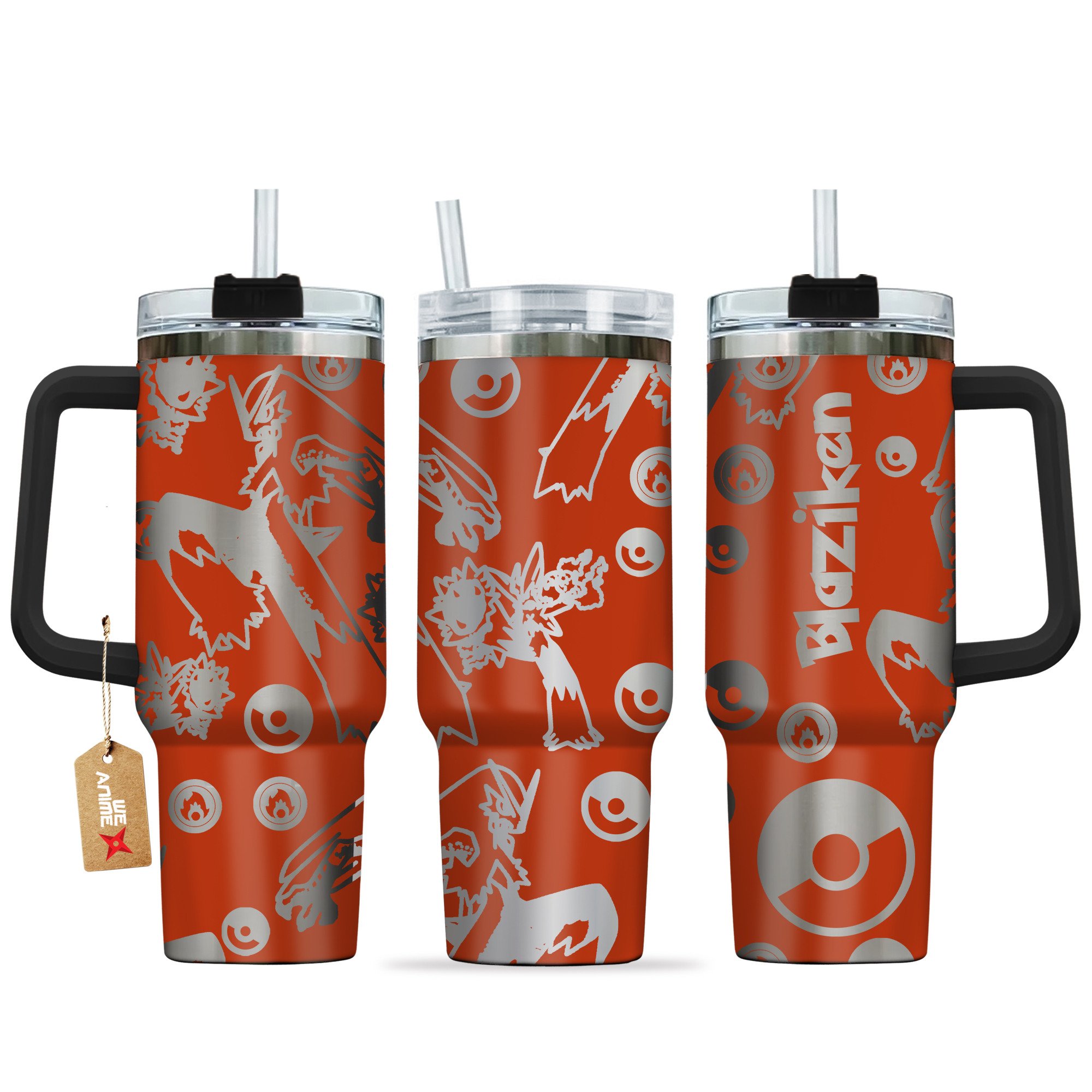 Hydratemerch Blaziken Pokemon Anime Custom Stanley Quencher 40oz Stainless Steel Tumbler With Handle