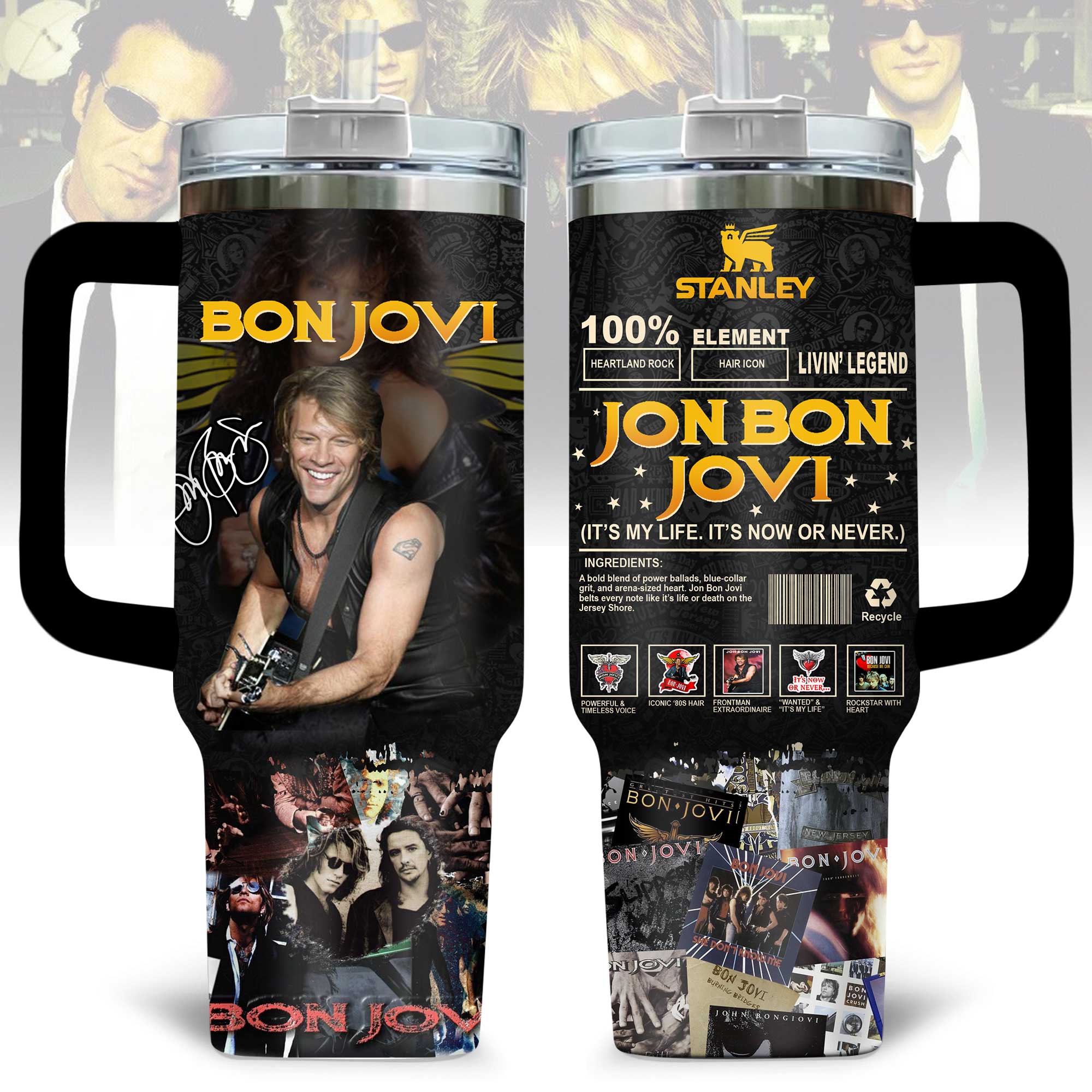 Hydratemerch Bon Jovi Music Custom Stanley Quencher 40oz Stainless Steel Tumbler With Handle