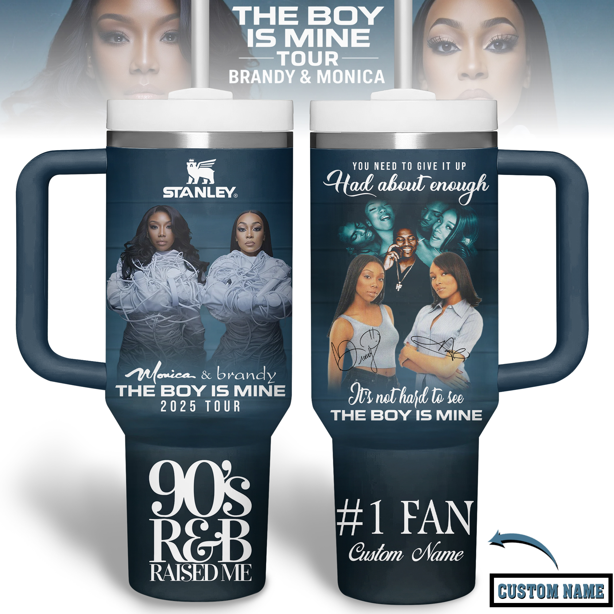 Hydratemerch Brandy and Monica Music Custom Stanley Quencher 40oz Stainless Steel Tumbler With Handle