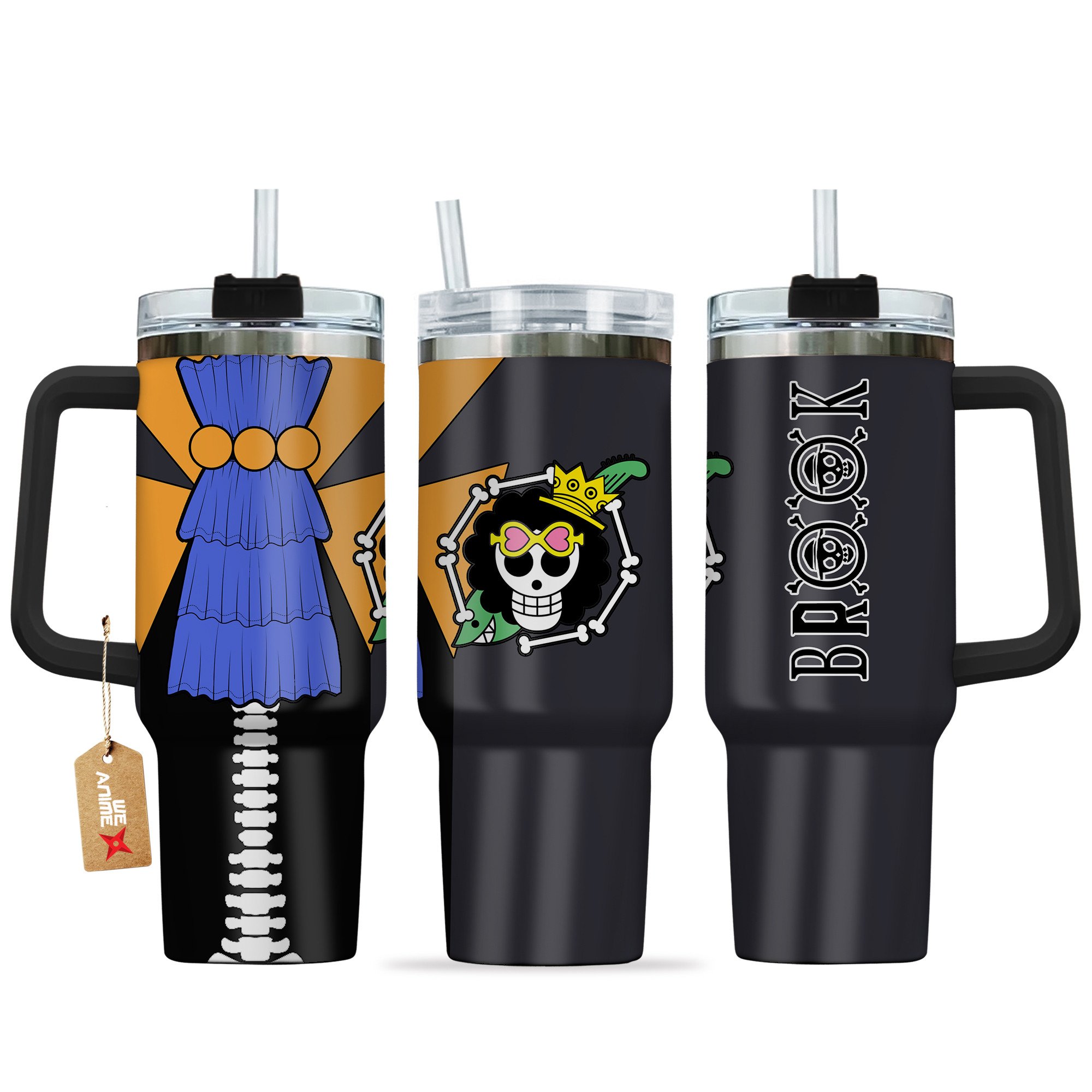 Hydratemerch Brook One Piece Anime Custom Stanley Quencher 40oz Stainless Steel Tumbler With Handle