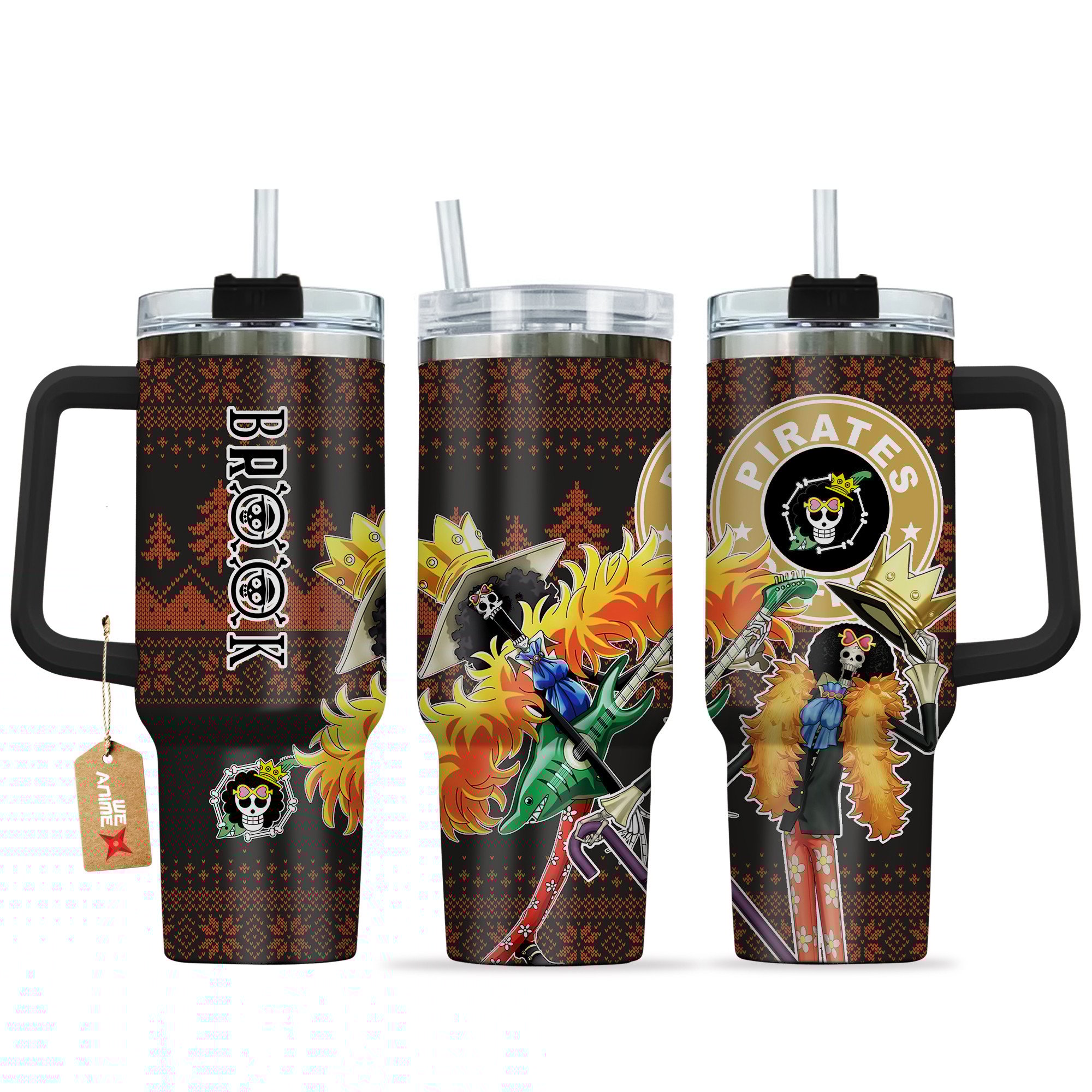Hydratemerch Brook One Piece Anime Custom Stanley Quencher 40oz Stainless Steel Tumbler With Handle