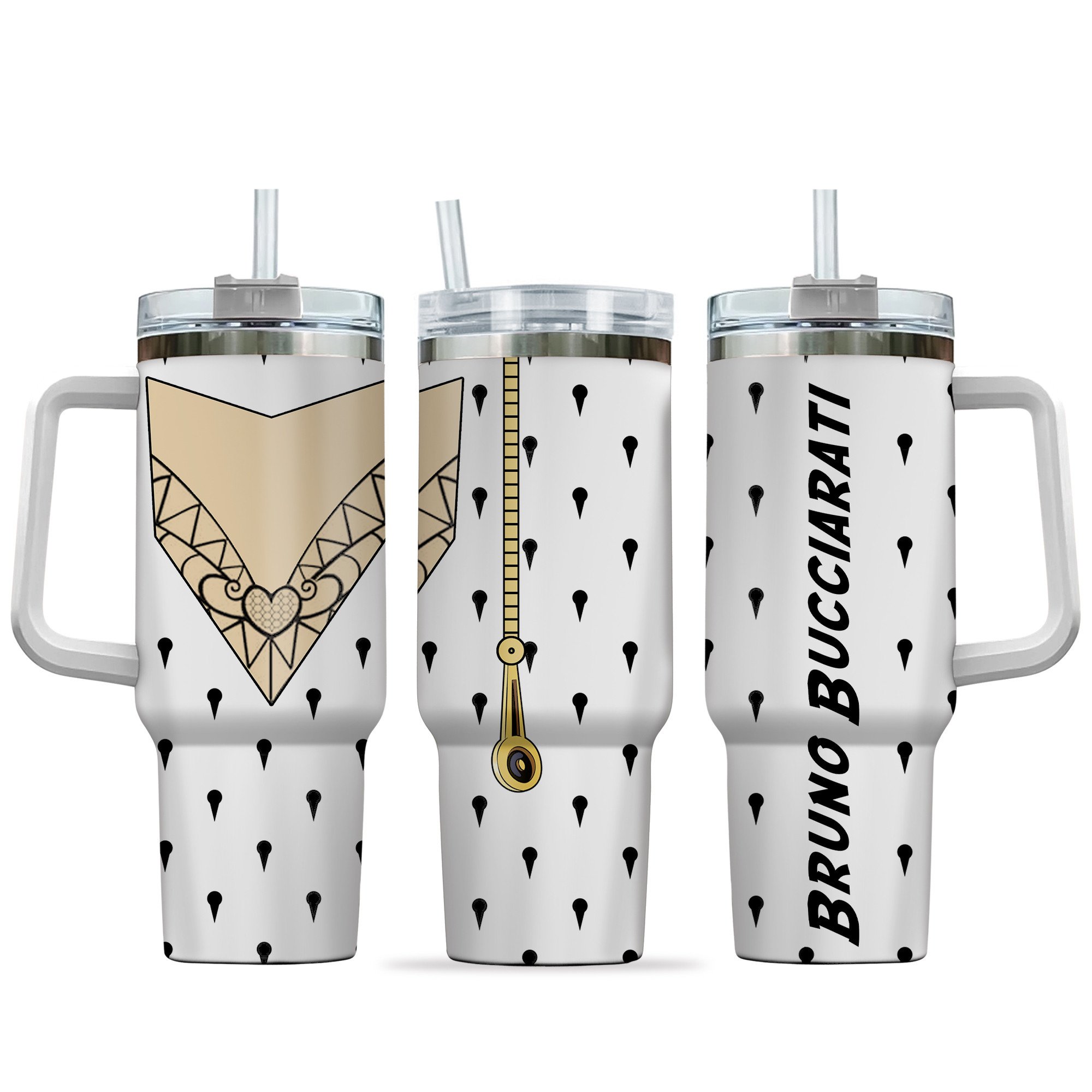 Hydratemerch Bruno Bucciarati JoJo's Bizarre Anime Custom Stanley Quencher 40oz Stainless Steel Tumbler With Handle