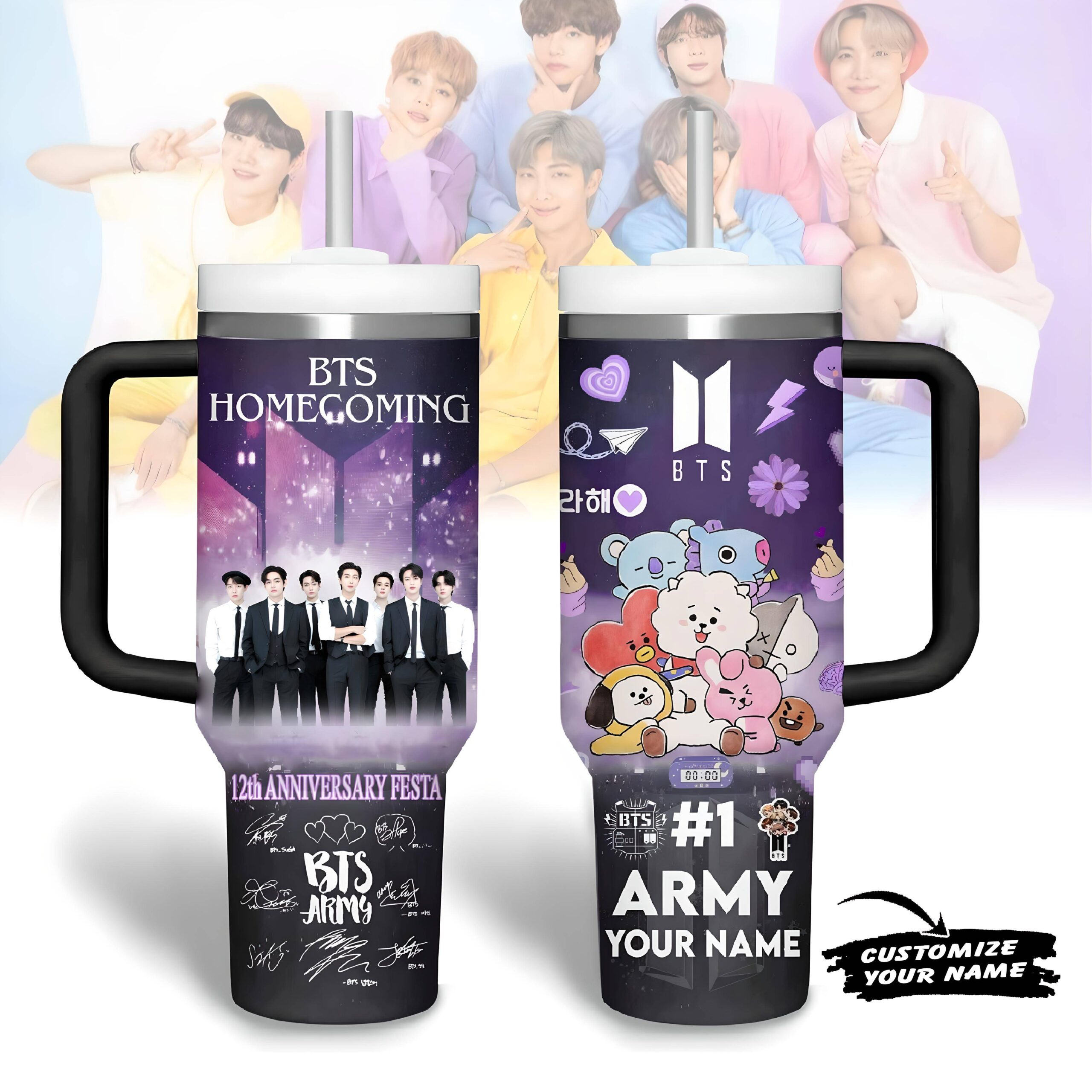 Hydratemerch BTS Music Custom Stanley Quencher 40oz Stainless Steel Tumbler With Handle