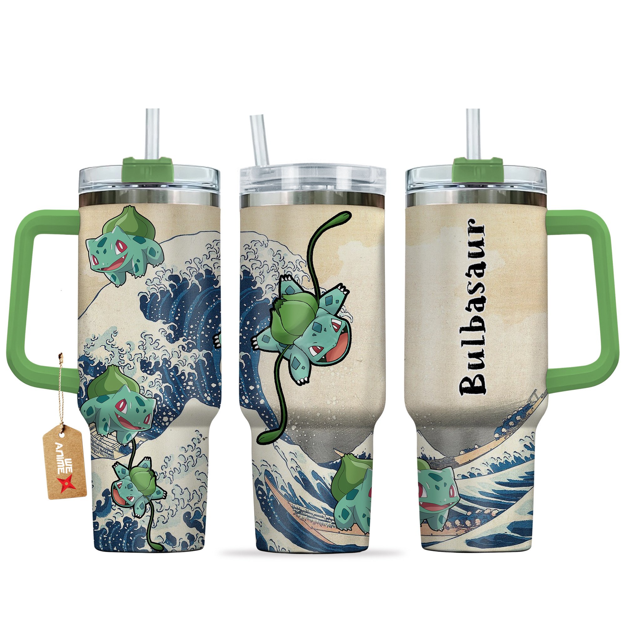 Hydratemerch Bulbasaur Pokemon Anime Custom Stanley Quencher 40oz Stainless Steel Tumbler With Handle