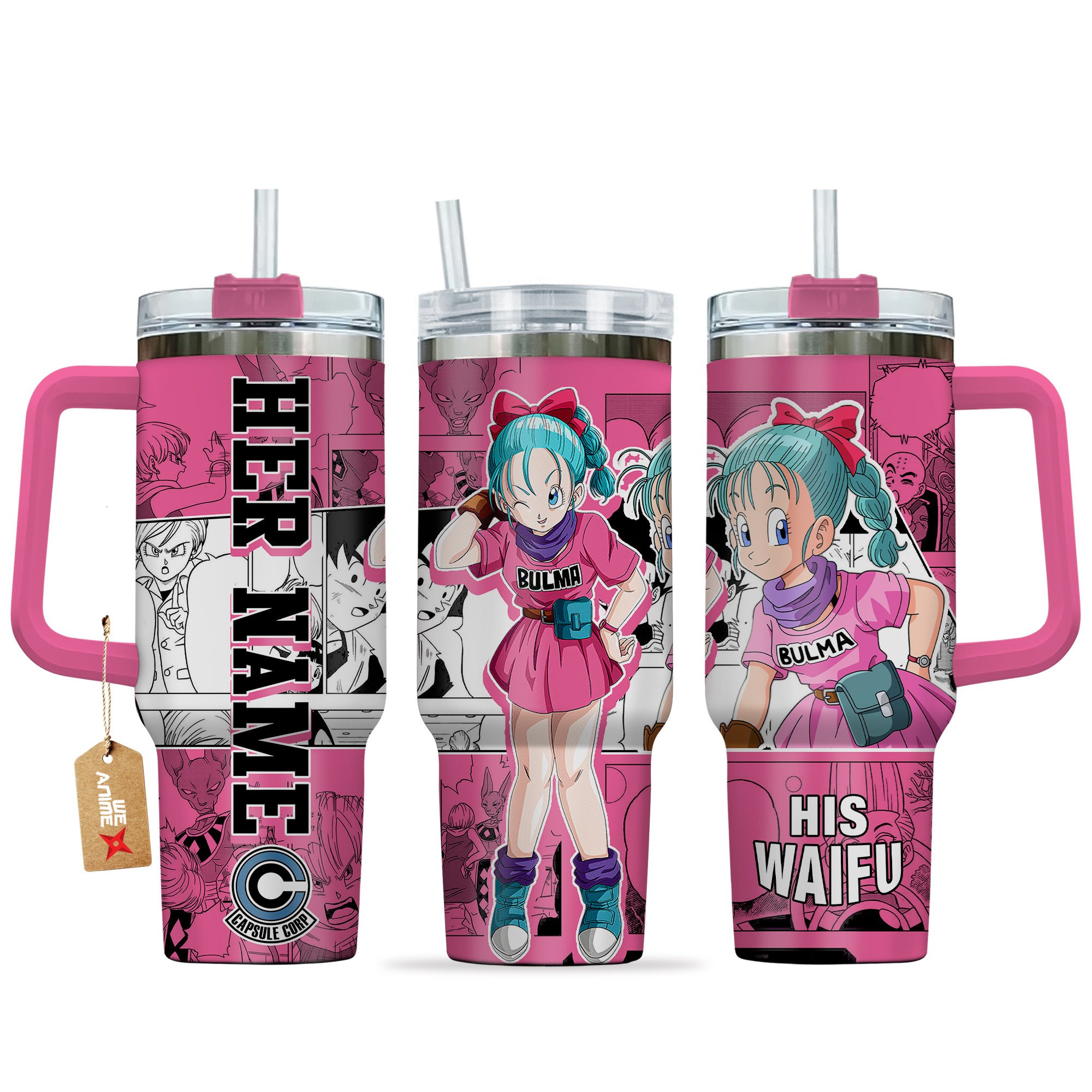Hydratemerch Bulma Dragon Ball Anime Custom Stanley Quencher 40oz Stainless Steel Tumbler With Handle