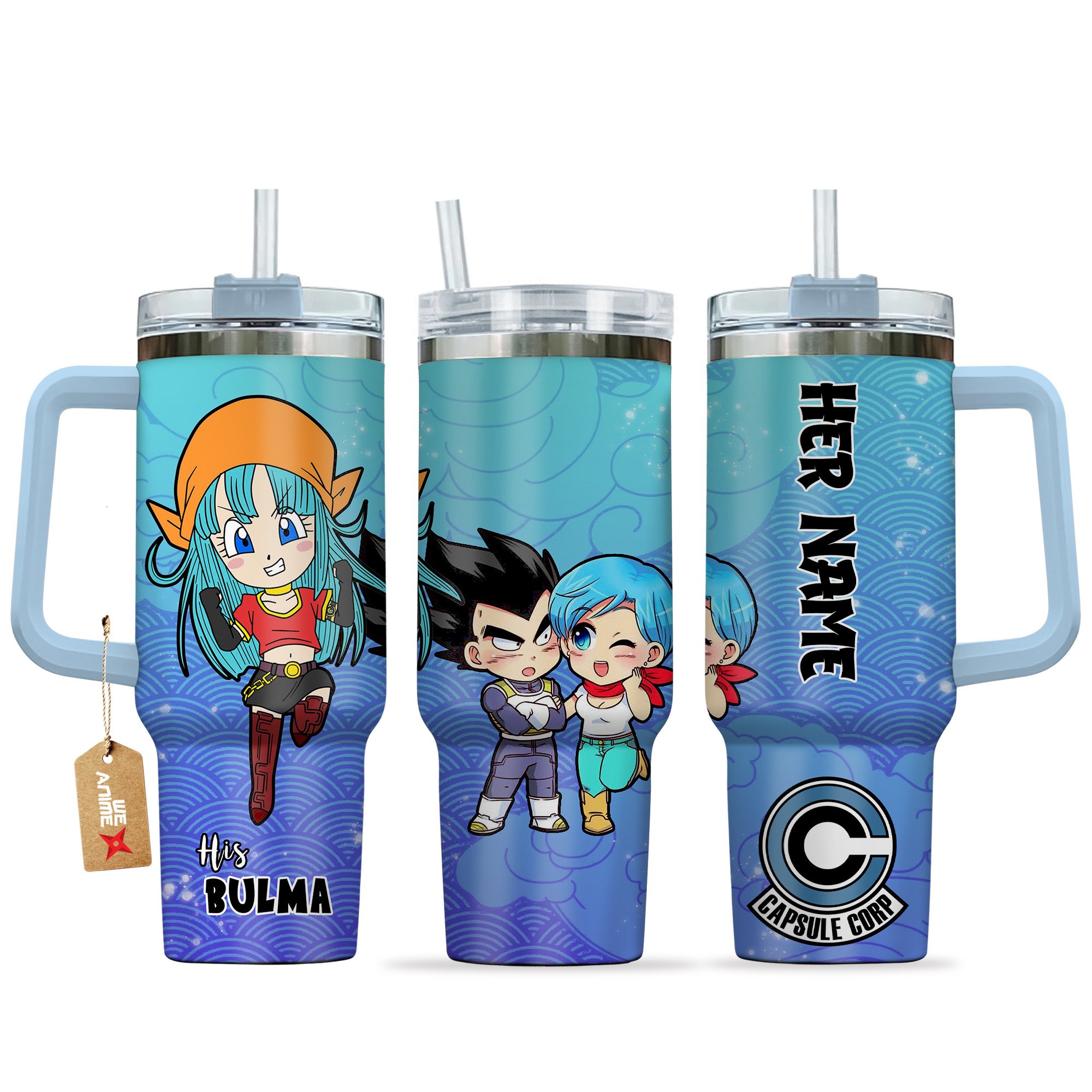 Hydratemerch Bulma Dragon Ball Anime Valentine Custom Stanley Quencher 40oz Stainless Steel Tumbler With Handle