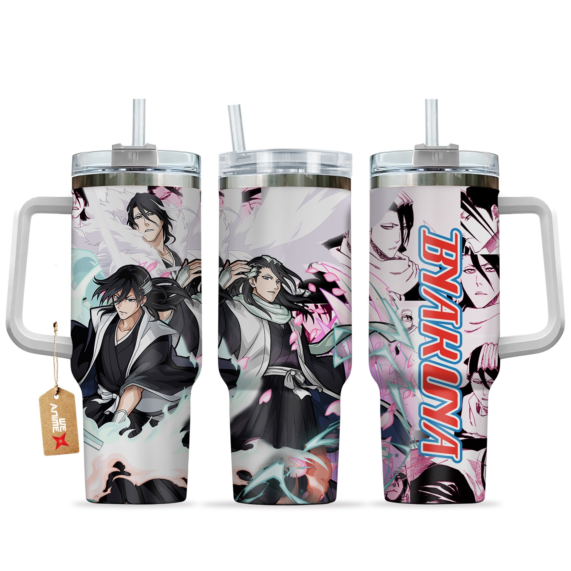 Hydratemerch Byakuya Kuchiki Bleach Anime Custom Stanley Quencher 40oz Stainless Steel Tumbler With Handle