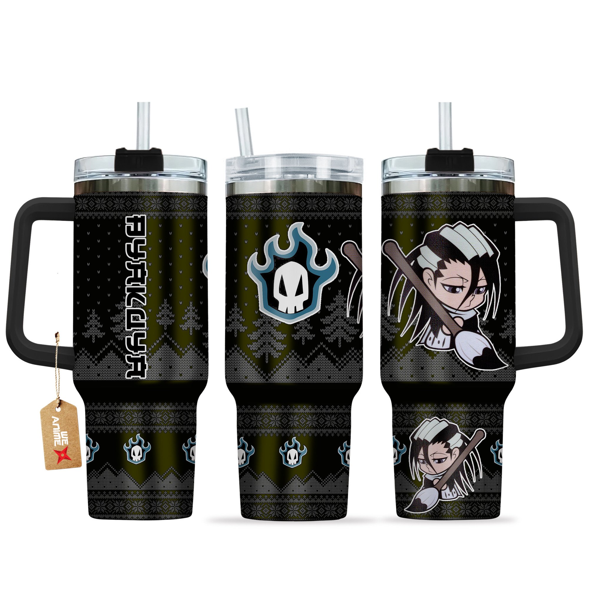 Hydratemerch Byakuya Kuchiki Bleach Anime Custom Stanley Quencher 40oz Stainless Steel Tumbler With Handle