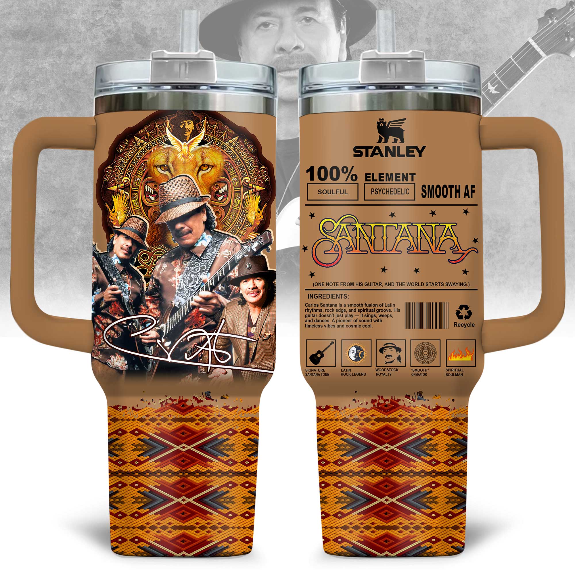 Hydratemerch Carlos Santana Music Custom Stanley Quencher 40oz Stainless Steel Tumbler With Handle