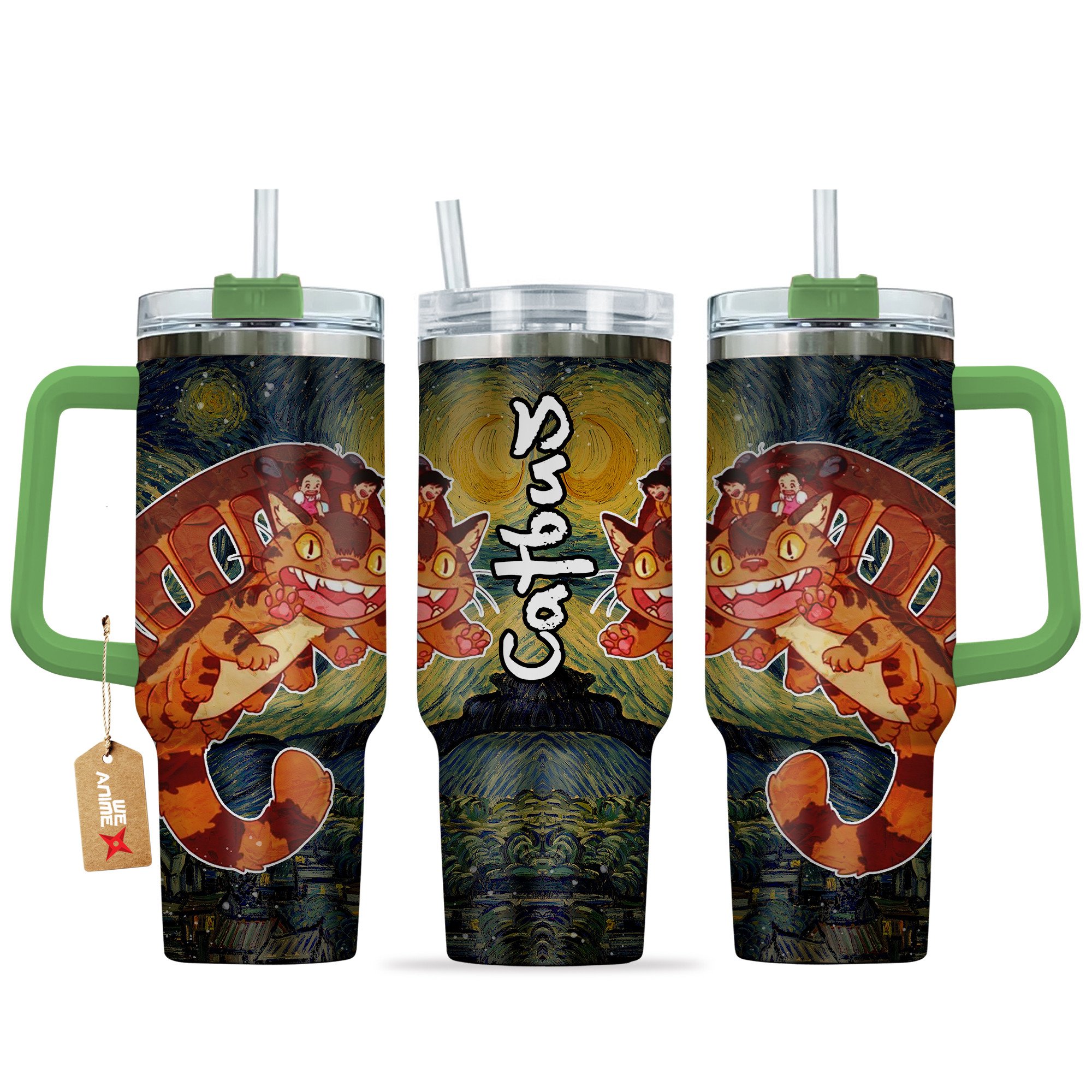 Hydratemerch Catbus My Neighbor Totoro Anime Custom Stanley Quencher 40oz Stainless Steel Tumbler With Handle