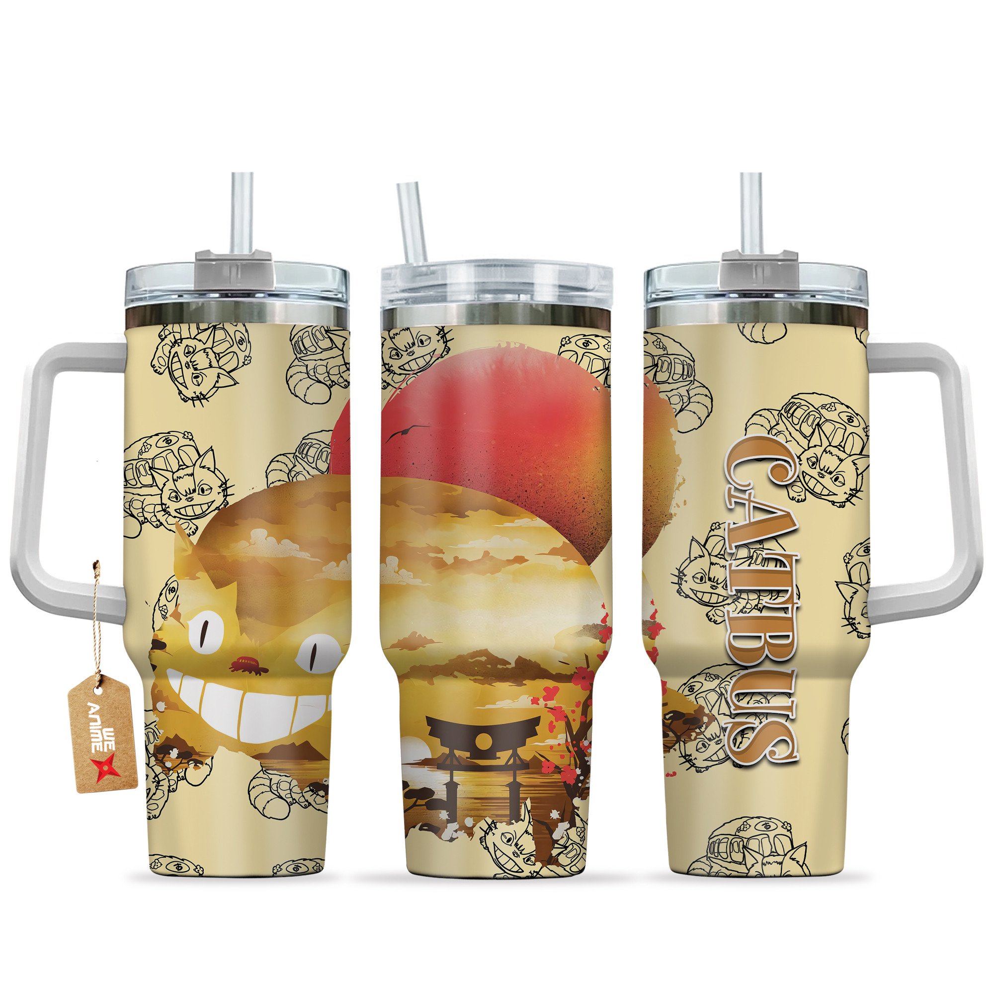 Hydratemerch Catbus My Neighbor Totoro Anime Custom Stanley Quencher 40oz Stainless Steel Tumbler With Handle
