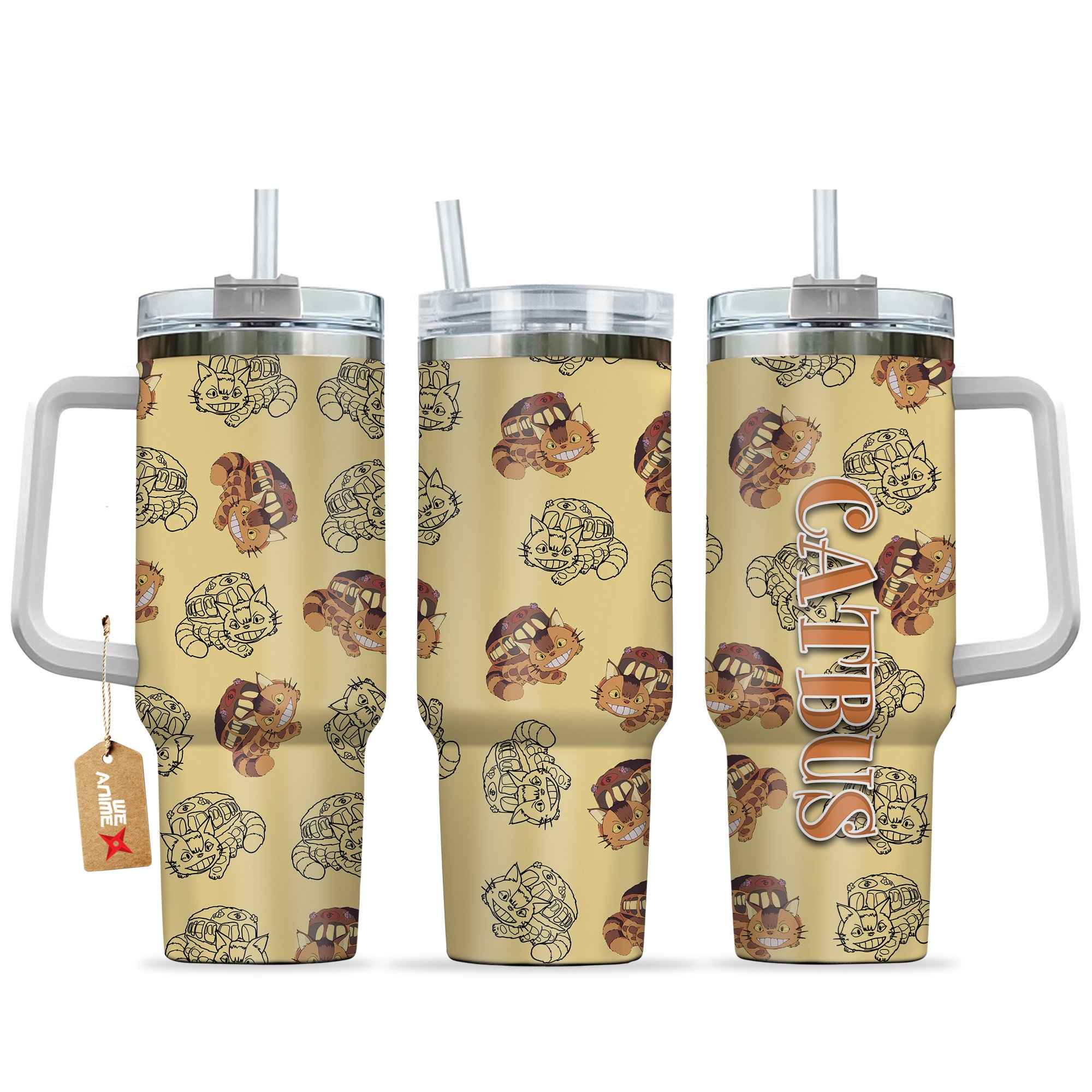 Hydratemerch Catbus My Neighbor Totoro Anime Custom Stanley Quencher 40oz Stainless Steel Tumbler With Handle
