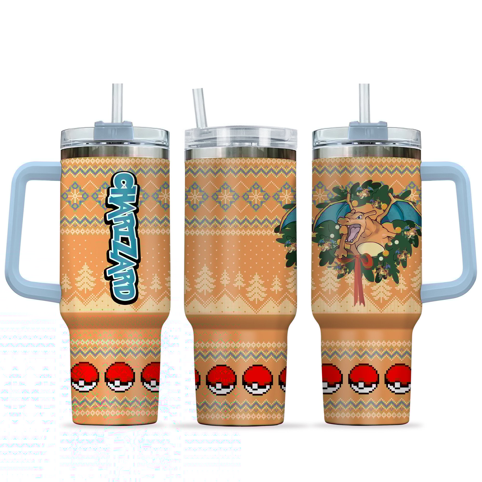 Hydratemerch Charizard Pokemon Anime Custom Stanley Quencher 40oz Stainless Steel Tumbler With Handle