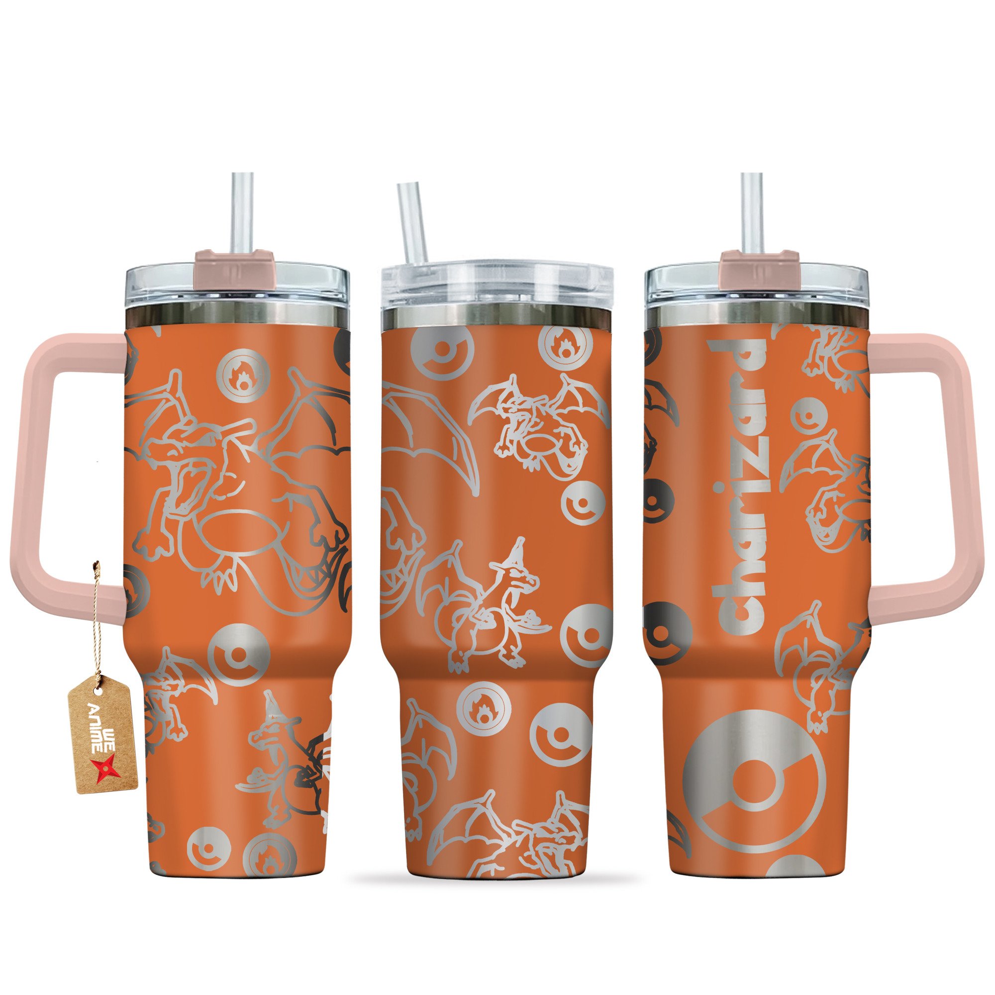 Hydratemerch Charizard Pokemon Anime Custom Stanley Quencher 40oz Stainless Steel Tumbler With Handle