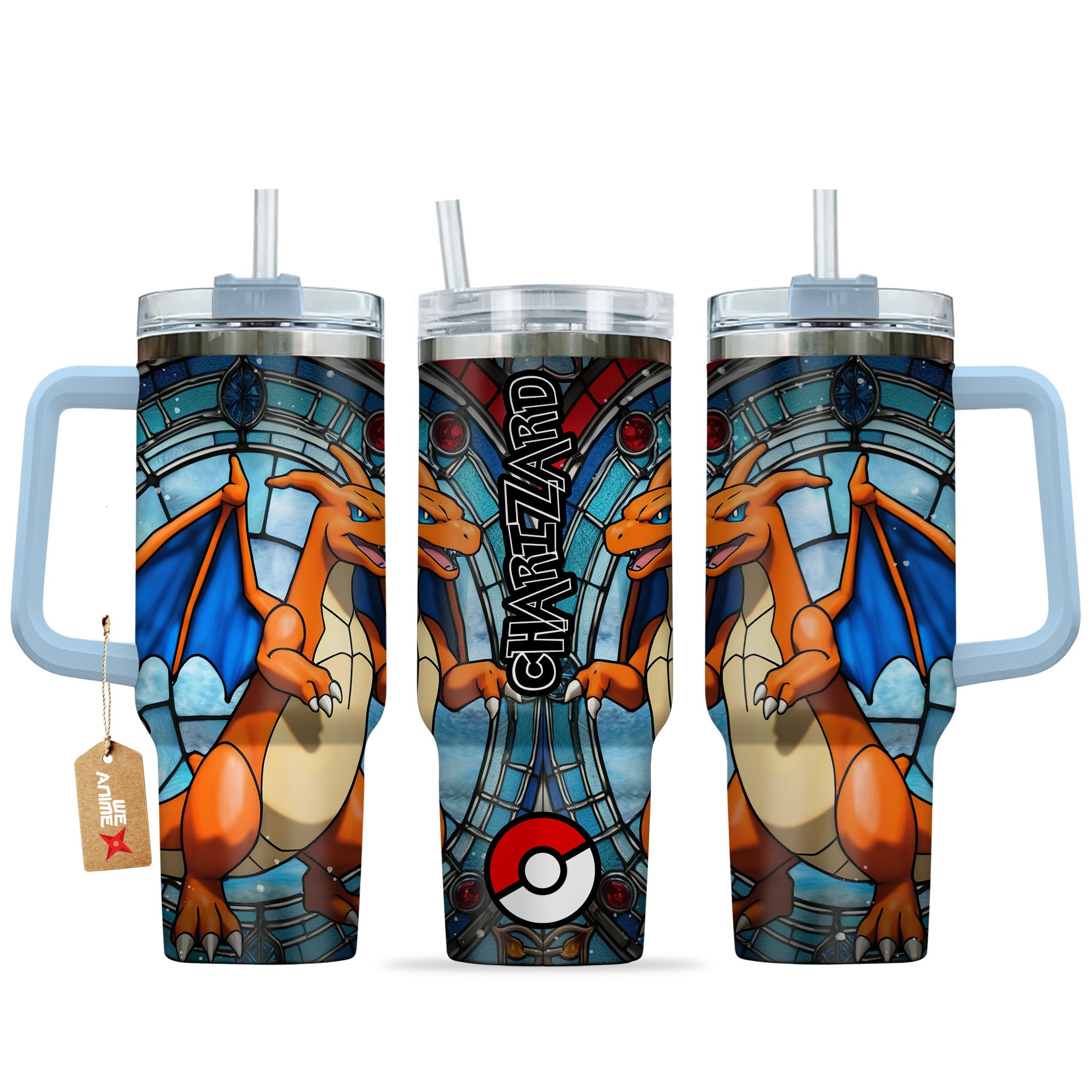 Hydratemerch Charizard Pokemon Anime Custom Stanley Quencher 40oz Stainless Steel Tumbler With Handle