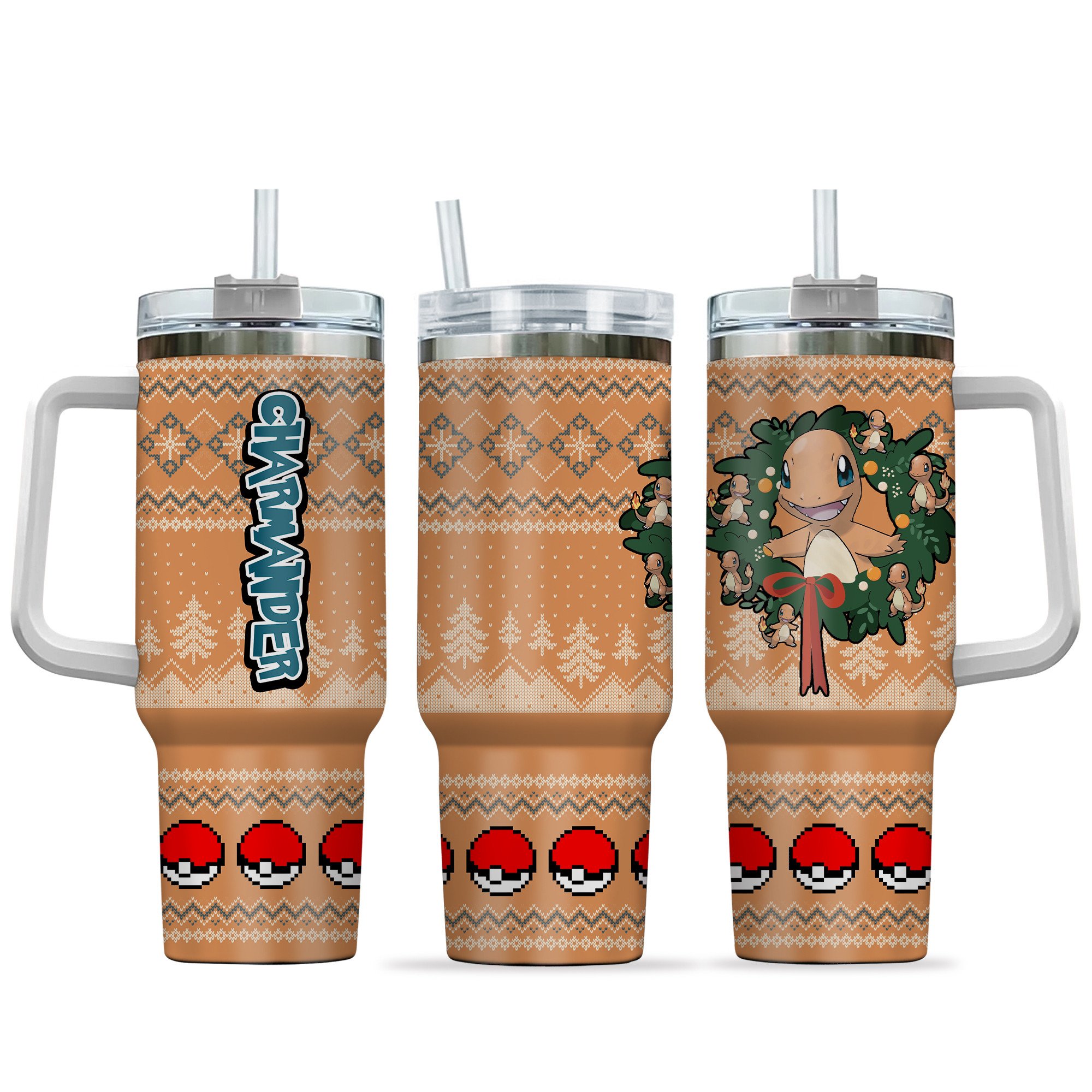 Hydratemerch Charmander Pokemon Anime Custom Stanley Quencher 40oz Stainless Steel Tumbler With Handle