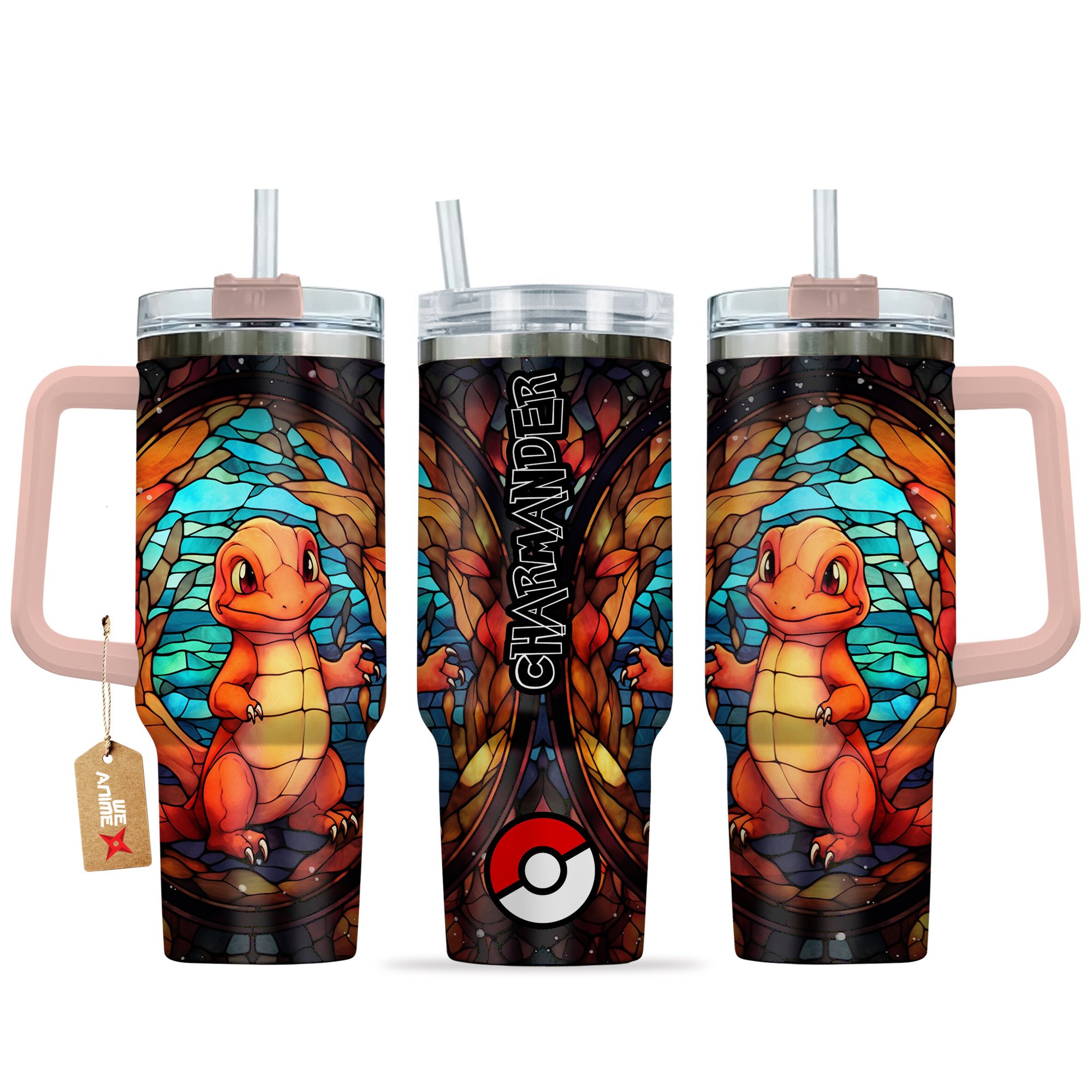 Hydratemerch Charmander Pokemon Anime Custom Stanley Quencher 40oz Stainless Steel Tumbler With Handle